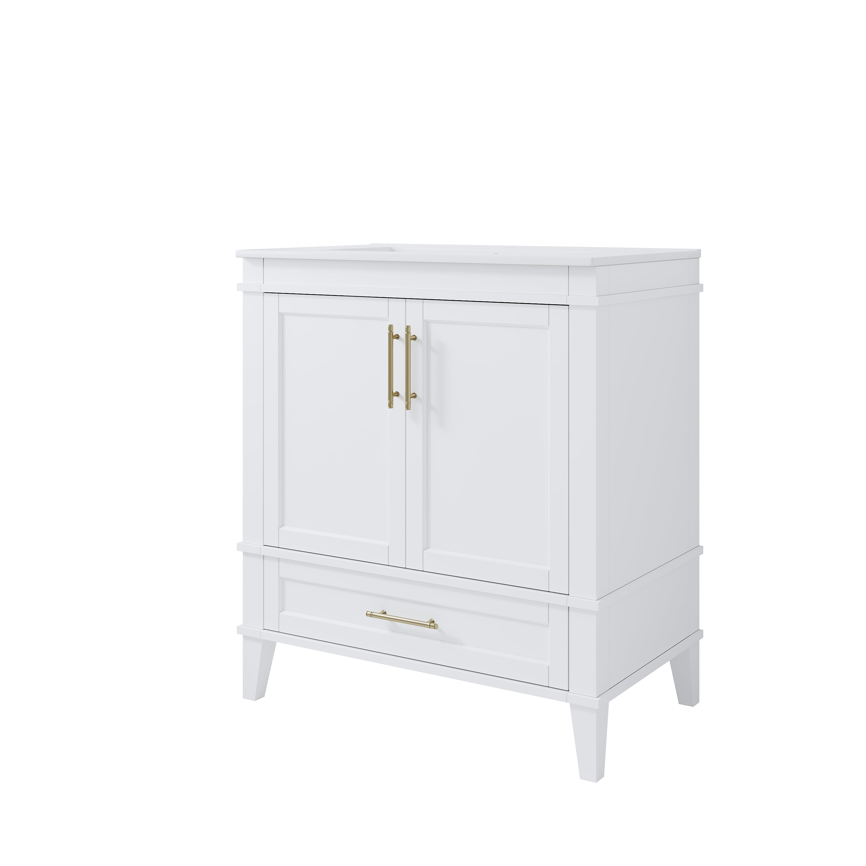 30 Inch Solid Wood Bathroom Vanity with cUPC Ceramic Sink, Brushed Gold Alloy Handles and Soft-Close Hinges