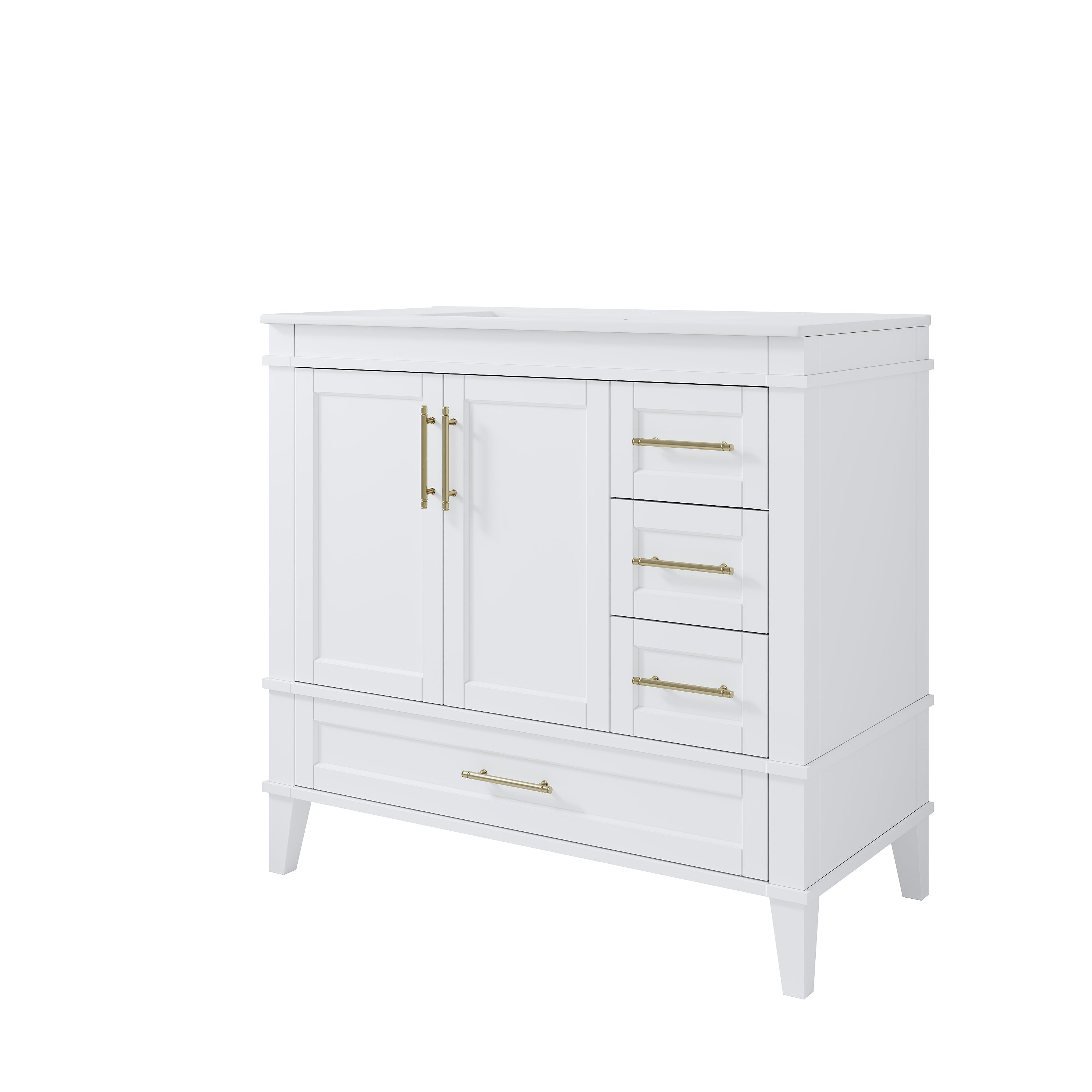 36 Inch Solid Wood Bathroom Vanity with cUPC Ceramic Sink, Brushed Gold Alloy Handles and Soft-Close Hinges