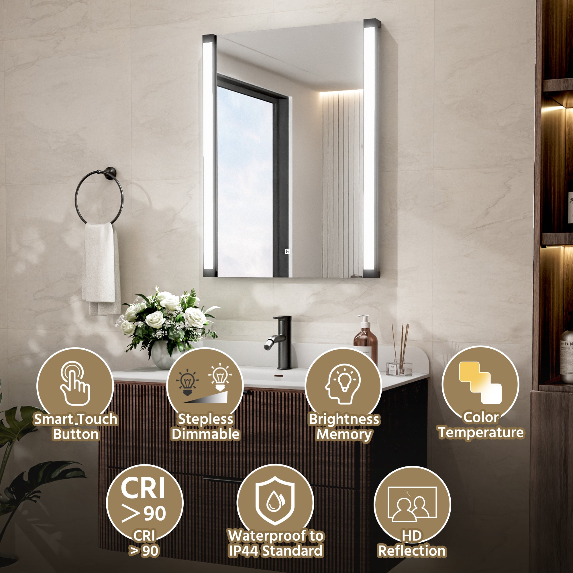 24 In. X 32 In. LED Bathroom Mirror With 270 Degrees Swivel Function, Dimmable Lighting & Memory Function