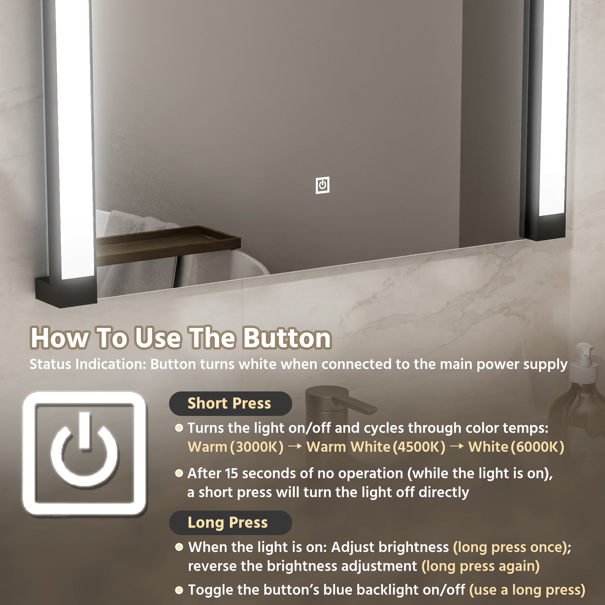 28 In. X 36 In. LED Bathroom Mirror With 270 Degrees Swivel Function, Dimmable Lighting & Memory Function