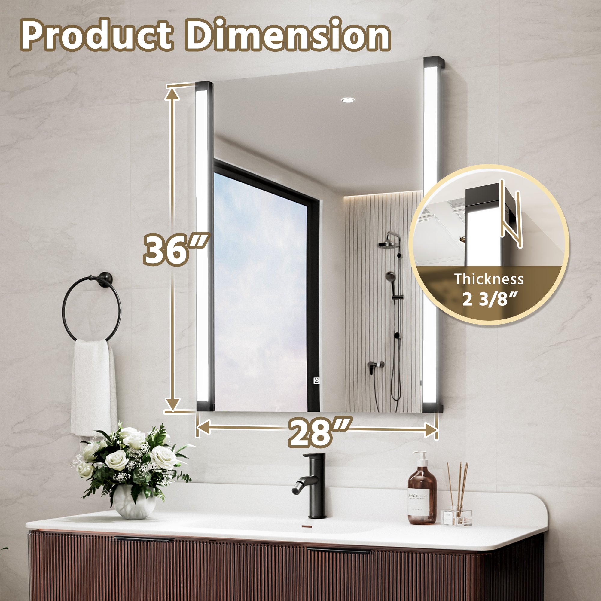 28 In. X 36 In. LED Bathroom Mirror With 270 Degrees Swivel Function, Dimmable Lighting & Memory Function