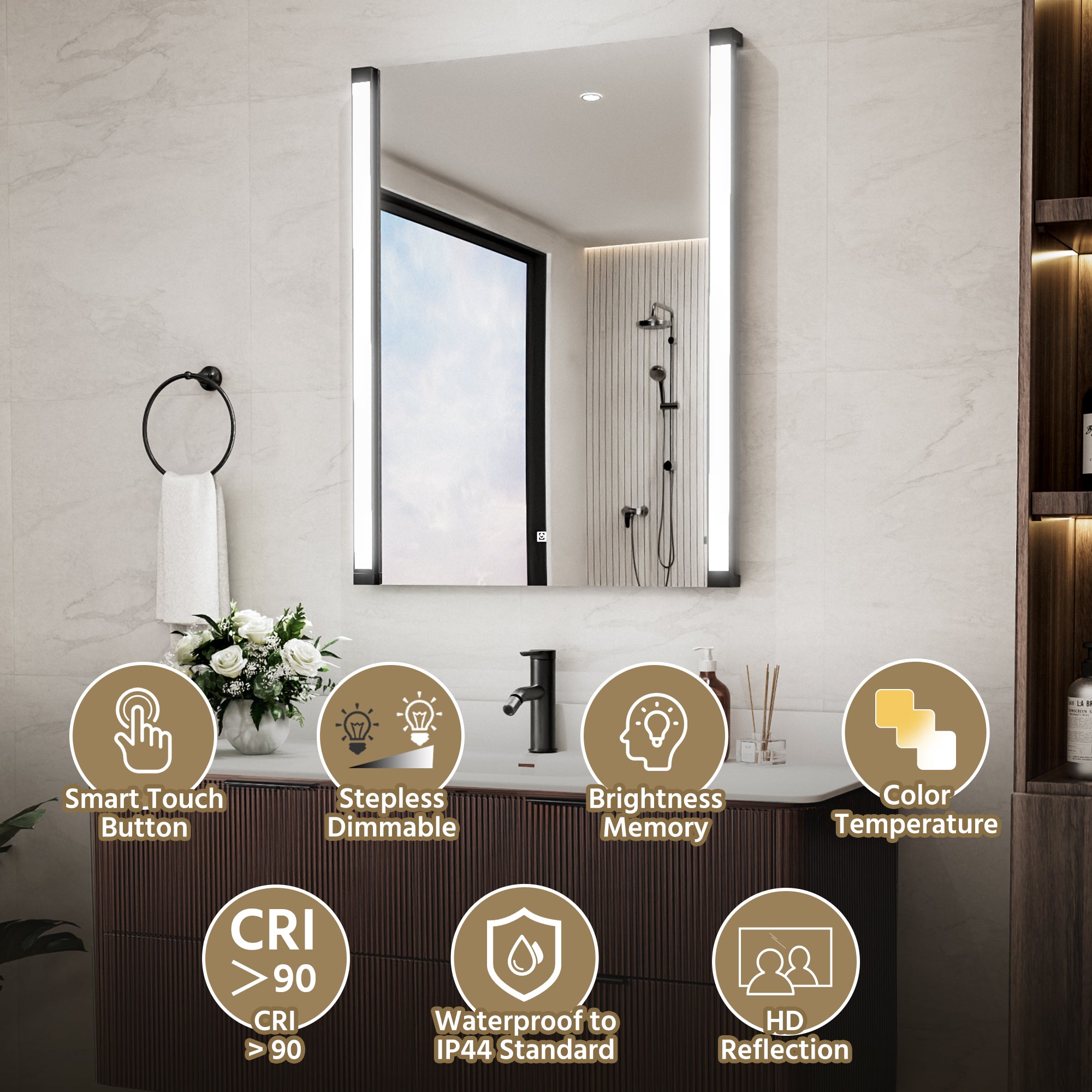 28 In. X 36 In. LED Bathroom Mirror With 270 Degrees Swivel Function, Dimmable Lighting & Memory Function