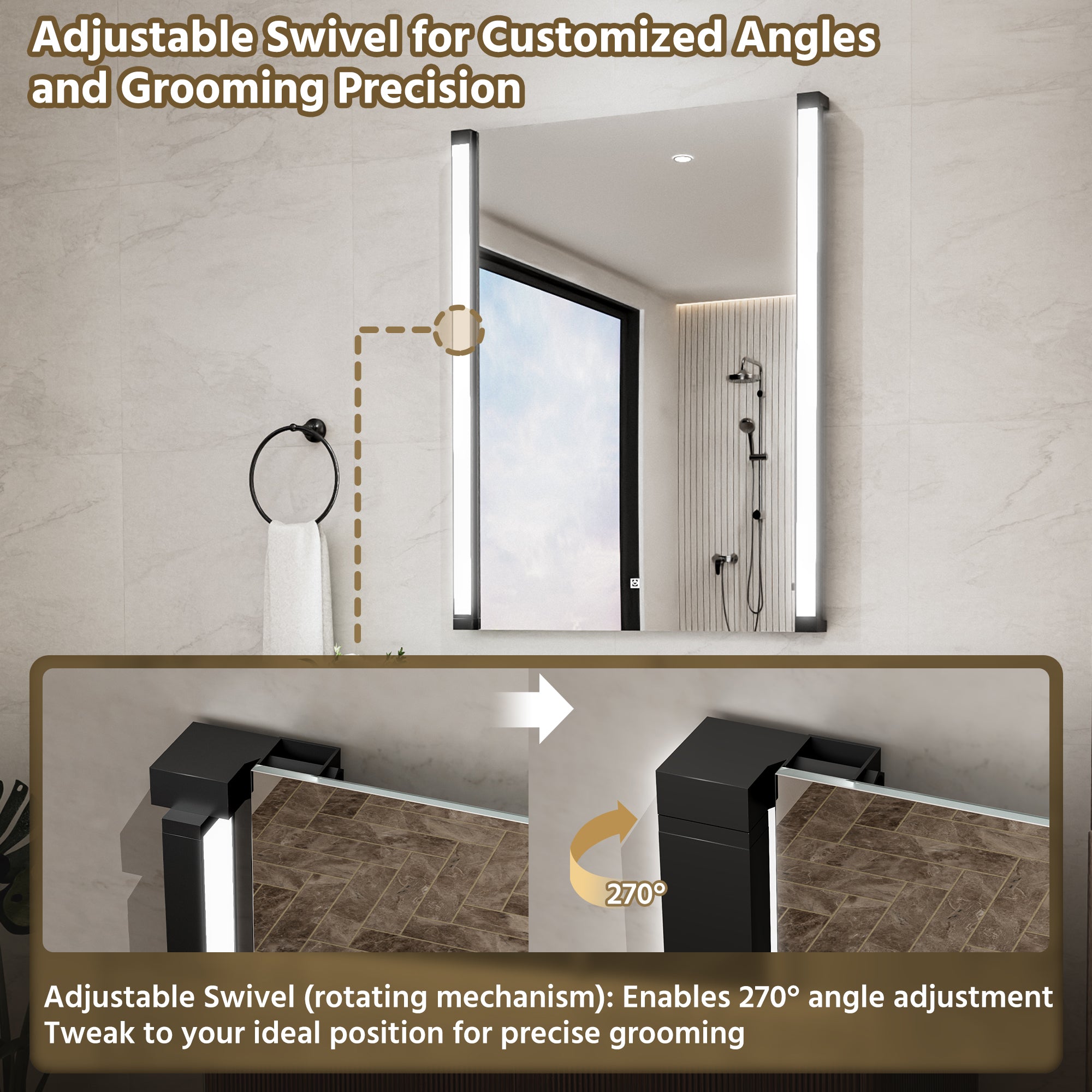 28 In. X 36 In. LED Bathroom Mirror With 270 Degrees Swivel Function, Dimmable Lighting & Memory Function