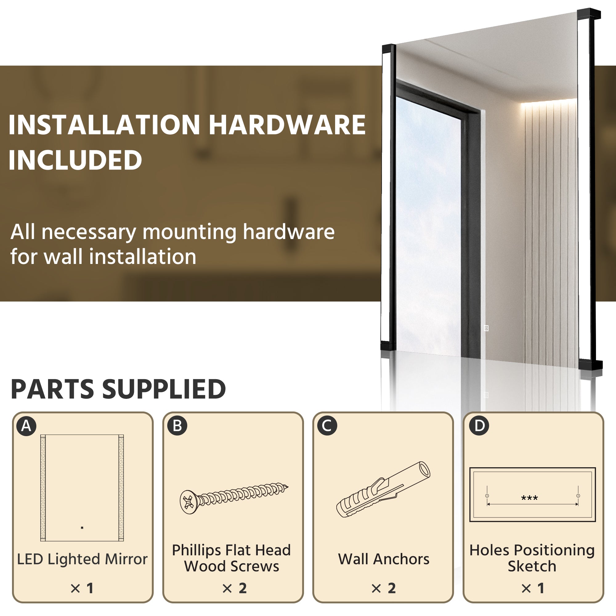 28 In. X 36 In. LED Bathroom Mirror With 270 Degrees Swivel Function, Dimmable Lighting & Memory Function