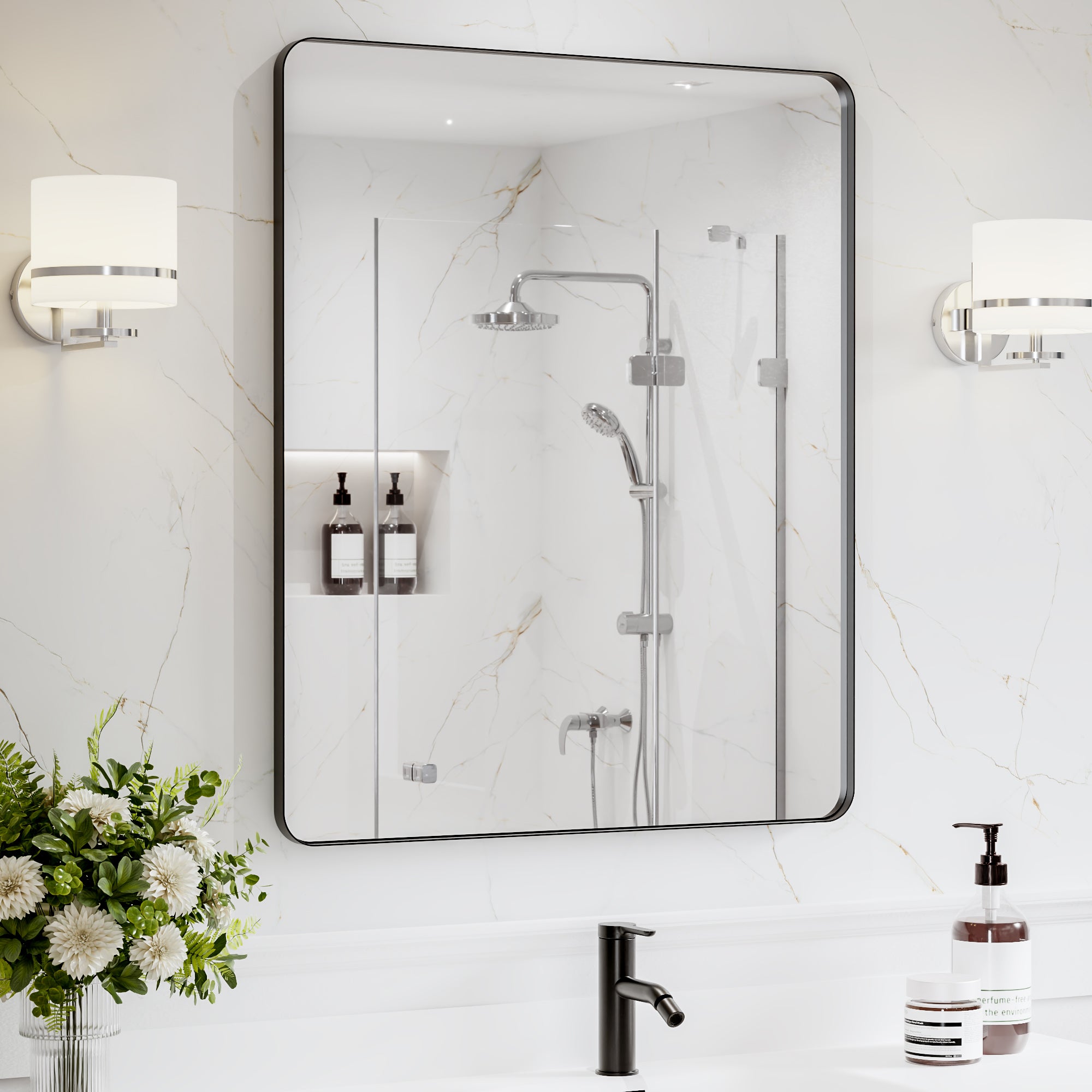 30 in. W x 36 in. H Black Bathroom Wall Mirror, Minimalist Aluminum Framed Vanity Mirror (Vertical/Horizontal)