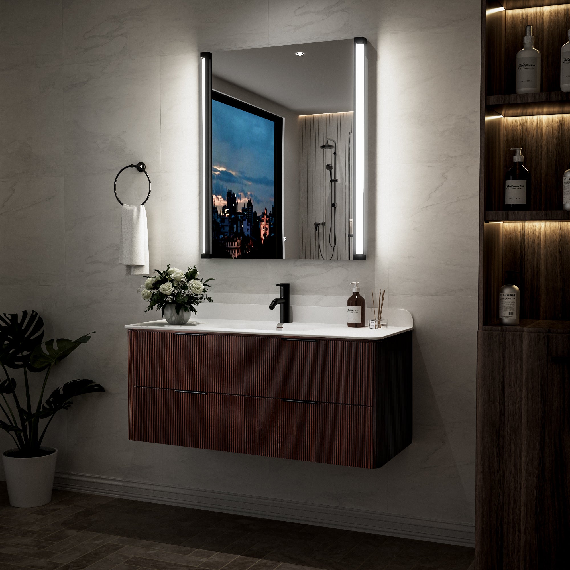 30 In. X 36 In. LED Bathroom Mirror With 270 Degrees Swivel Function, Dimmable Lighting & Memory Function