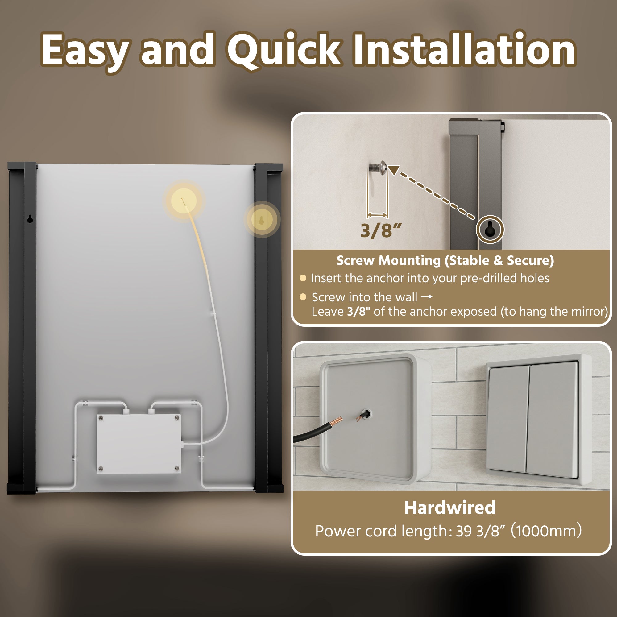 30 In. X 36 In. LED Bathroom Mirror With 270 Degrees Swivel Function, Dimmable Lighting & Memory Function