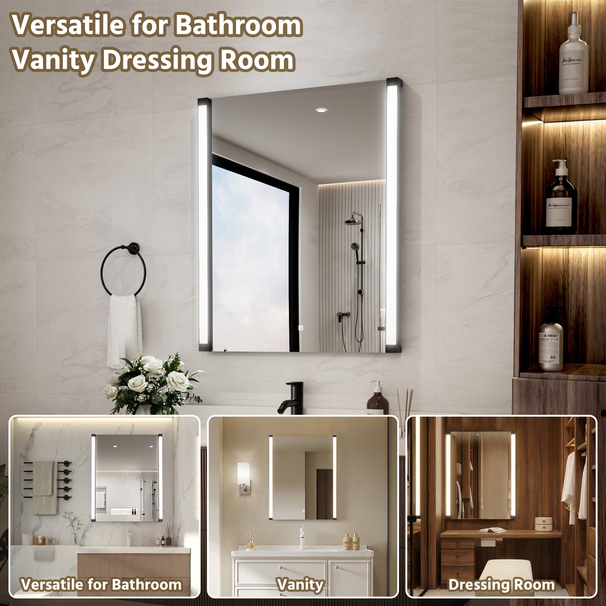 30 In. X 36 In. LED Bathroom Mirror With 270 Degrees Swivel Function, Dimmable Lighting & Memory Function
