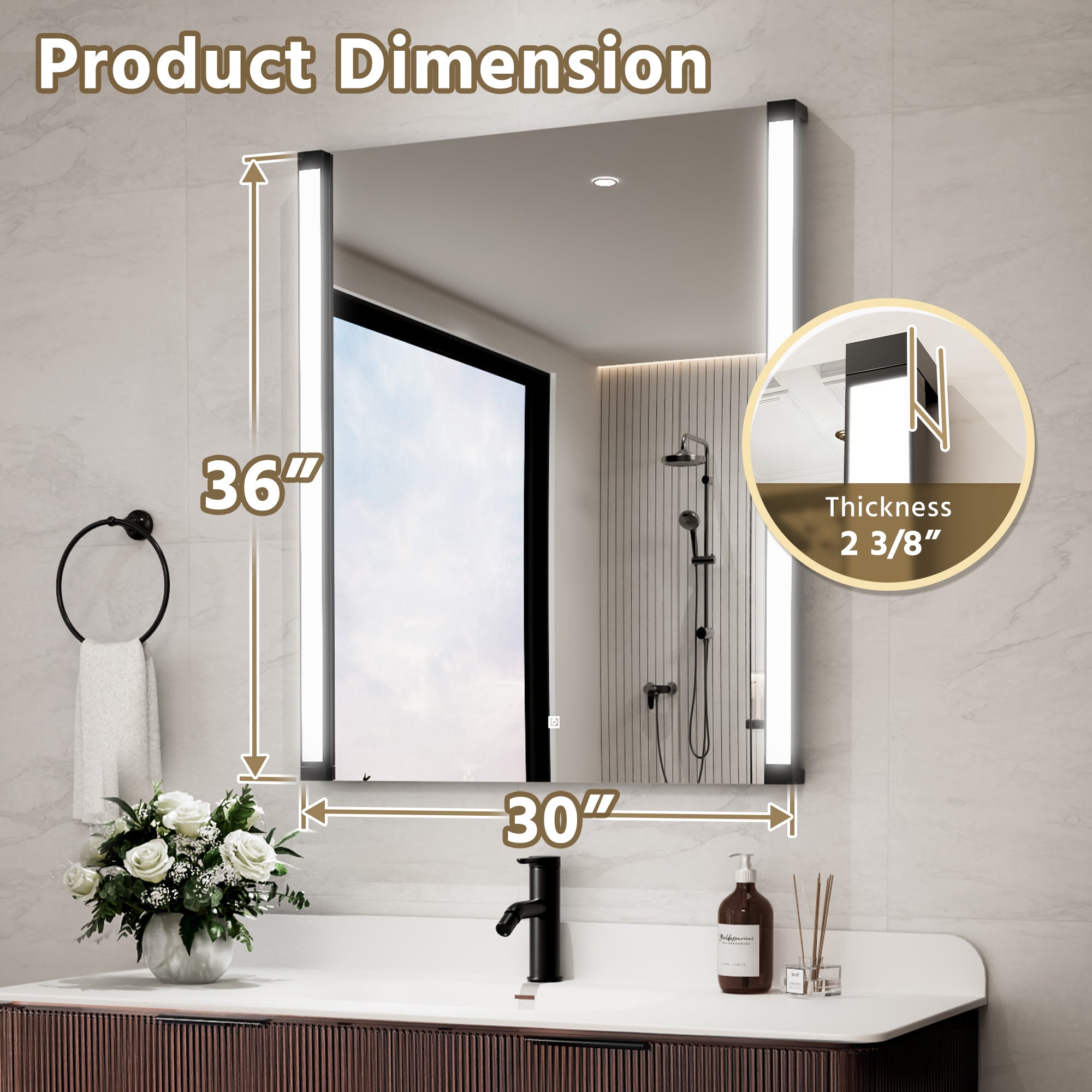 30 In. X 36 In. LED Bathroom Mirror With 270 Degrees Swivel Function, Dimmable Lighting & Memory Function