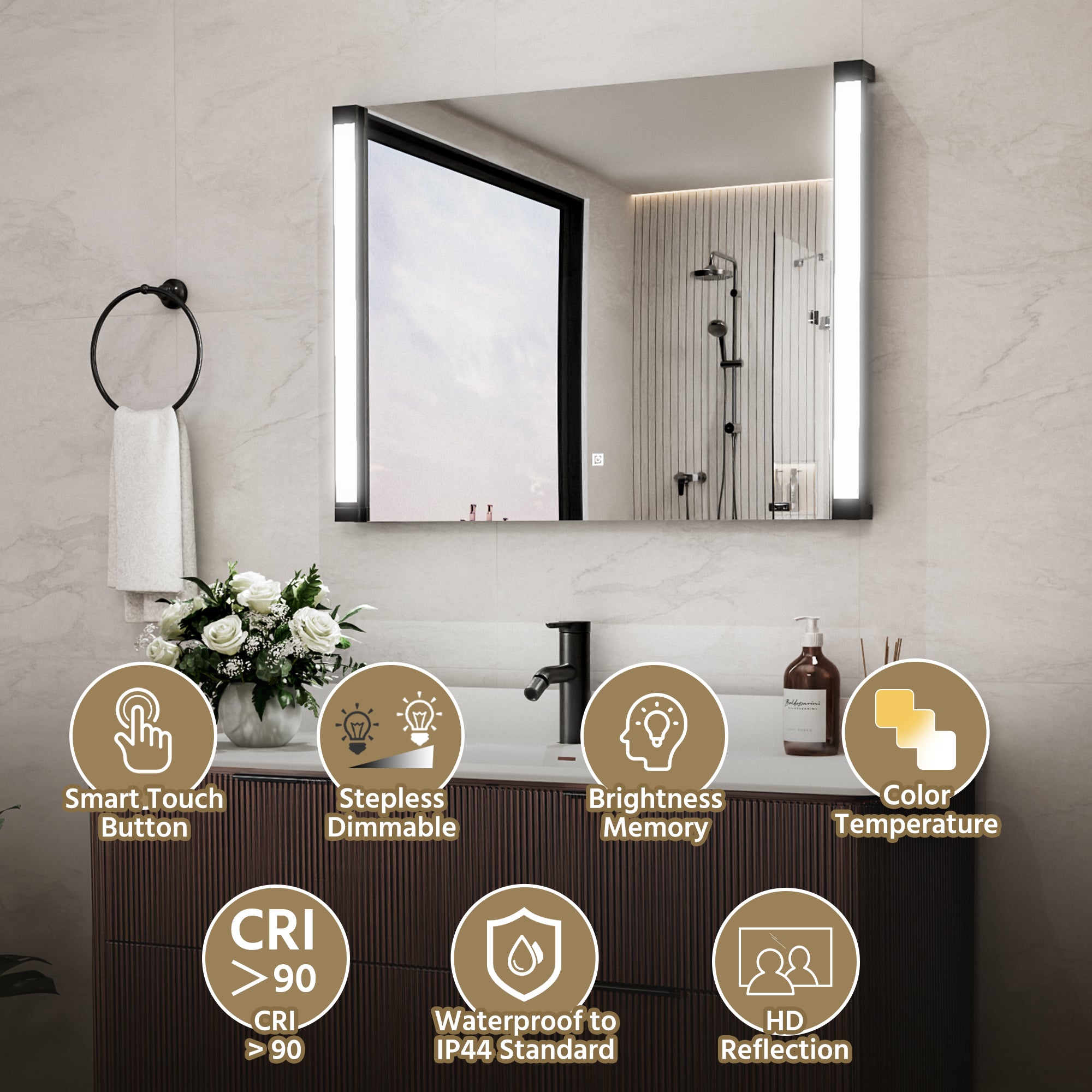 32 In. X 24 In. LED Bathroom Mirror With 270 Degrees Swivel Function, Dimmable Lighting & Memory Function