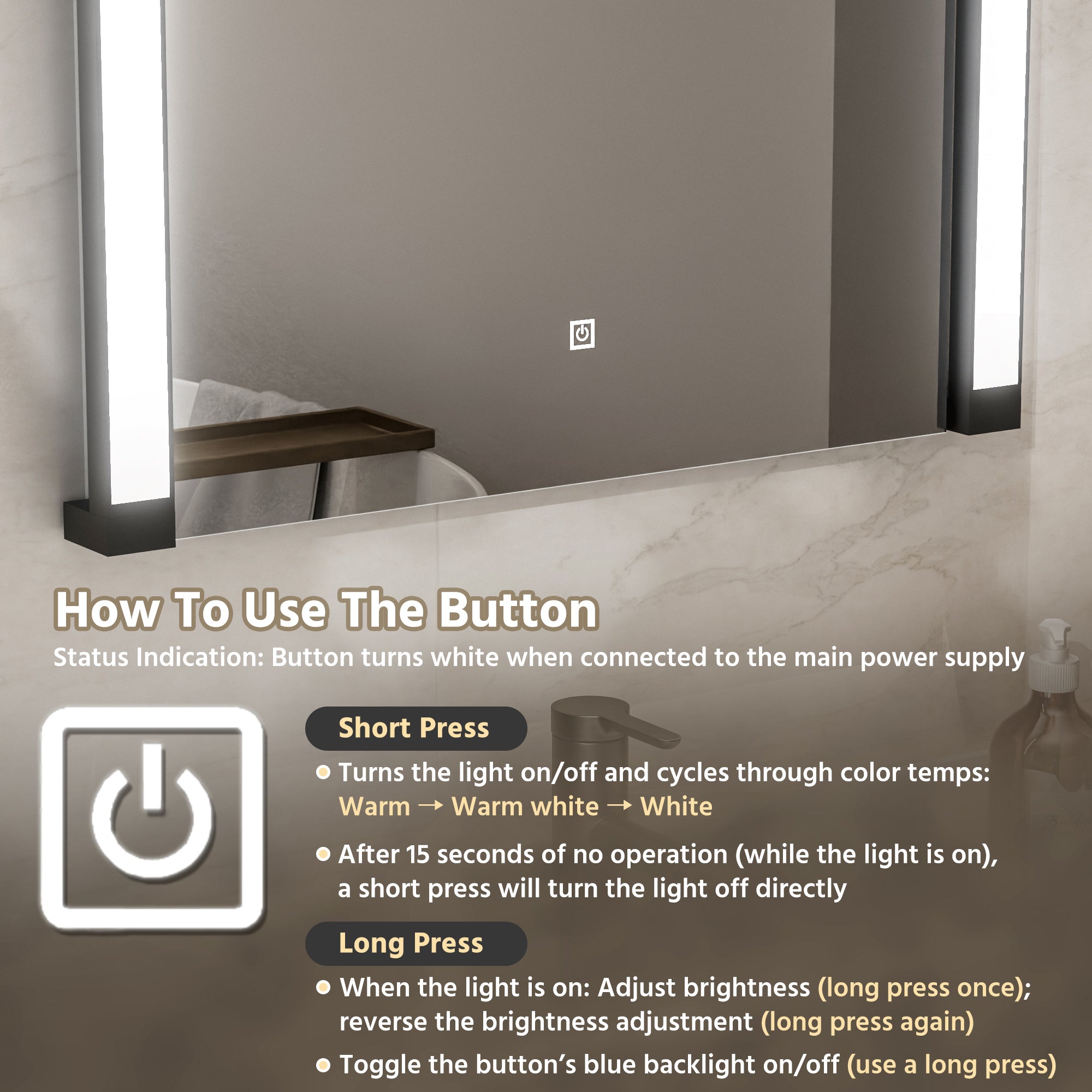 32 In. X 24 In. LED Bathroom Mirror With 270 Degrees Swivel Function, Dimmable Lighting & Memory Function