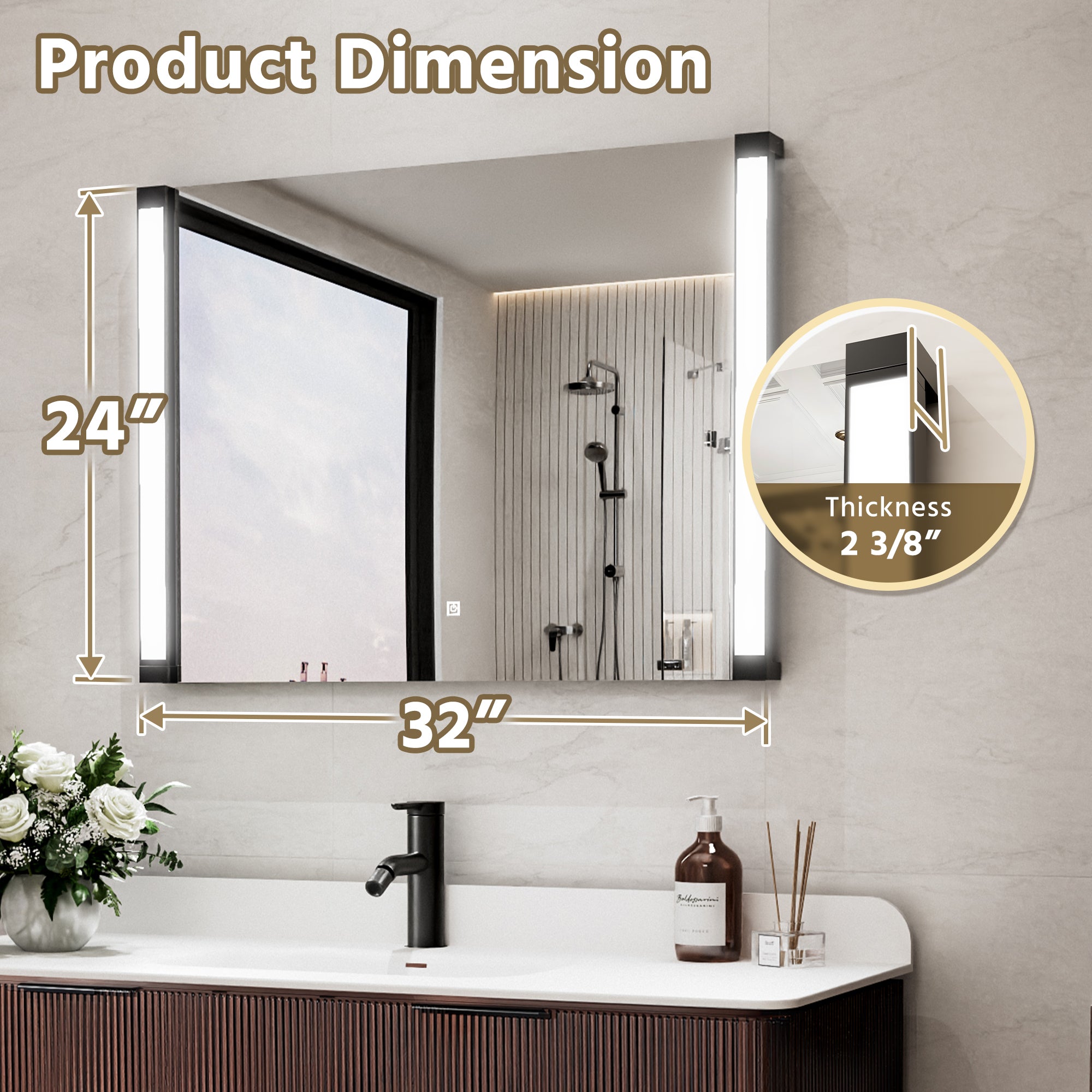 32 In. X 24 In. LED Bathroom Mirror With 270 Degrees Swivel Function, Dimmable Lighting & Memory Function