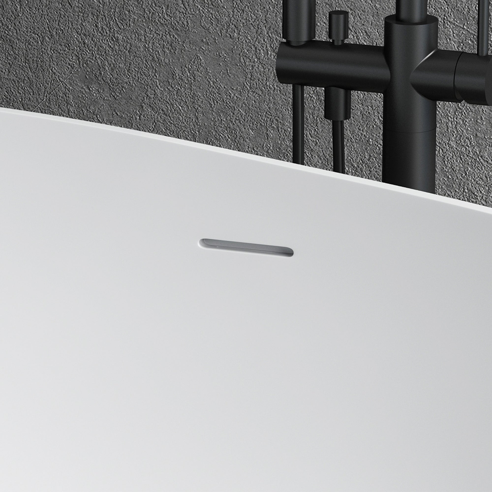 63" Stone Resin Solid Surface Matte Flatbottom Freestanding Bathtub in White