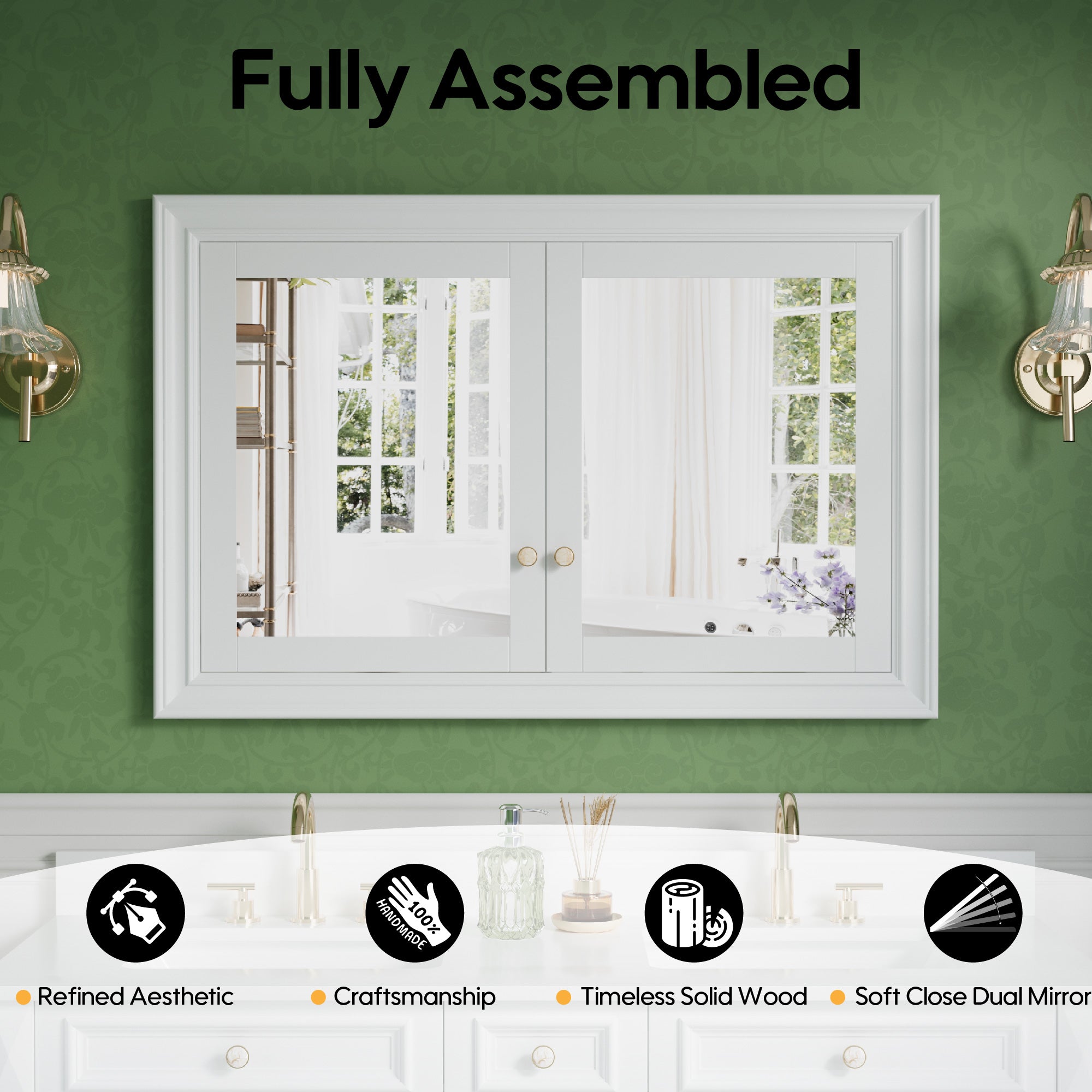 48 in.W x 32 in.H Recessed Bathroom Medicine Cabinet with Mirror in White