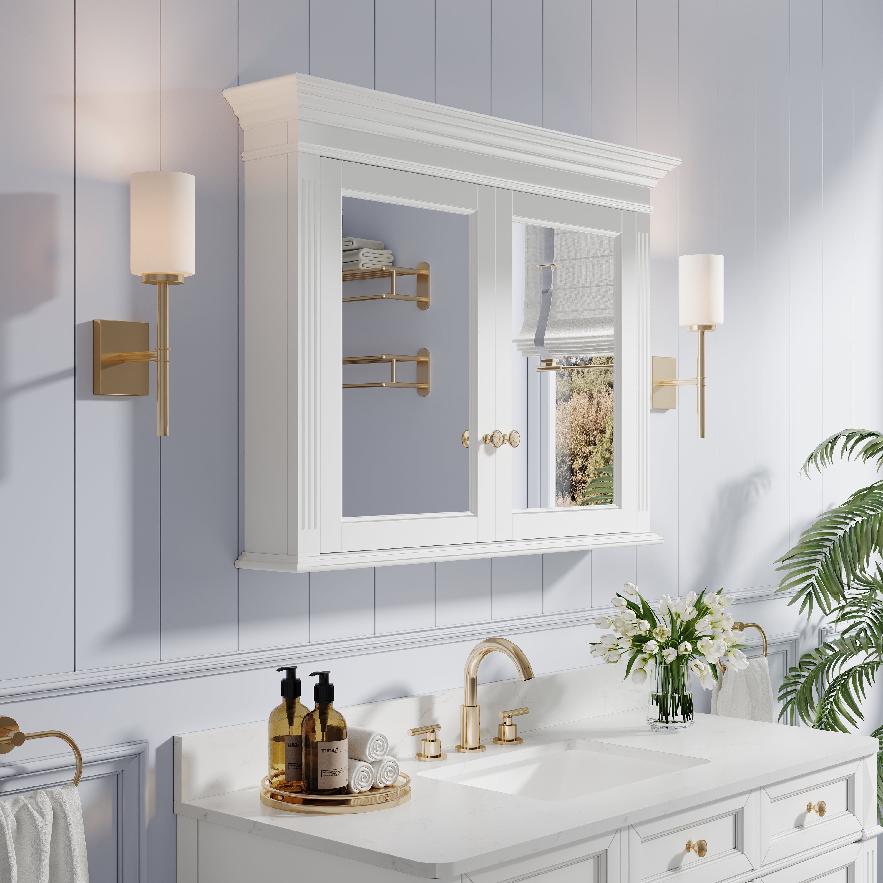 40 in. W x 30 in. H Rectangular Solid Wood Surface-Mount Medicine Cabinet with Mirror in White