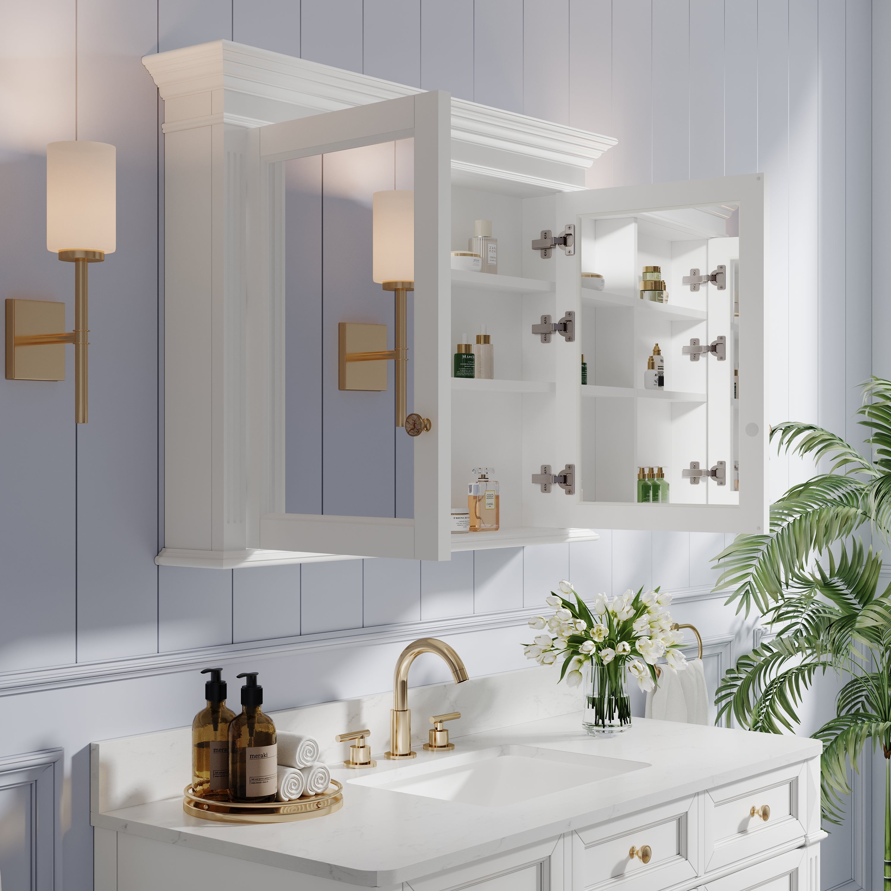 40 in. W x 30 in. H Rectangular Solid Wood Surface-Mount Medicine Cabinet with Mirror in White