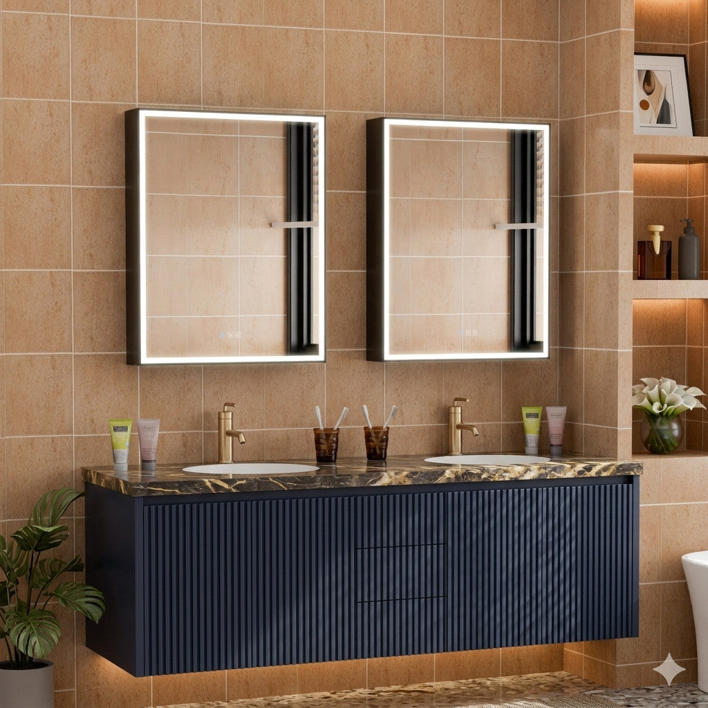 2-Pack 24 in. x 30 in. Black Aluminum LED Medicine Cabinet with Mirror, Left+Right