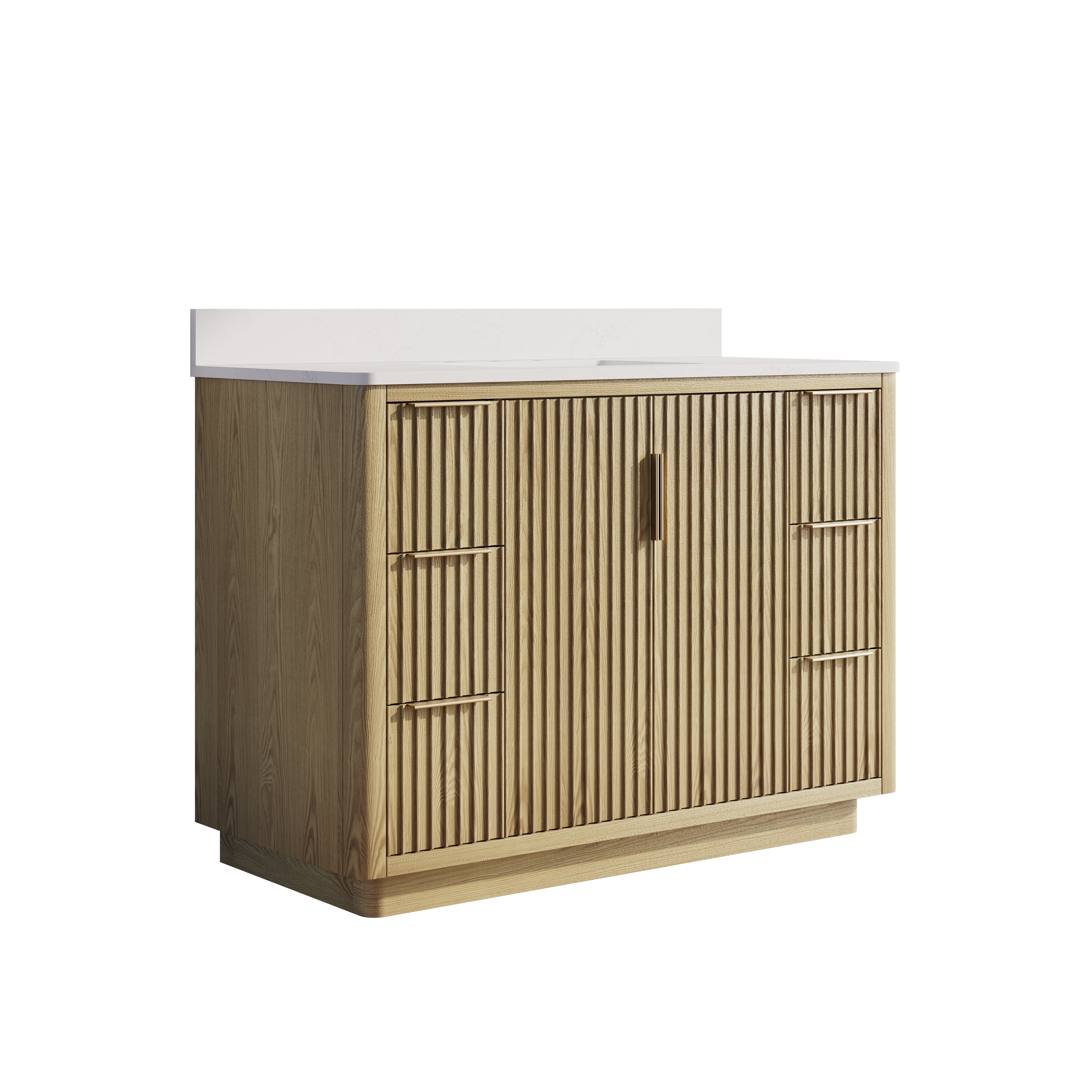 48 in. Oak Freestanding Solid Wood Bathroom Vanity with Carrara White Quartz Countertop