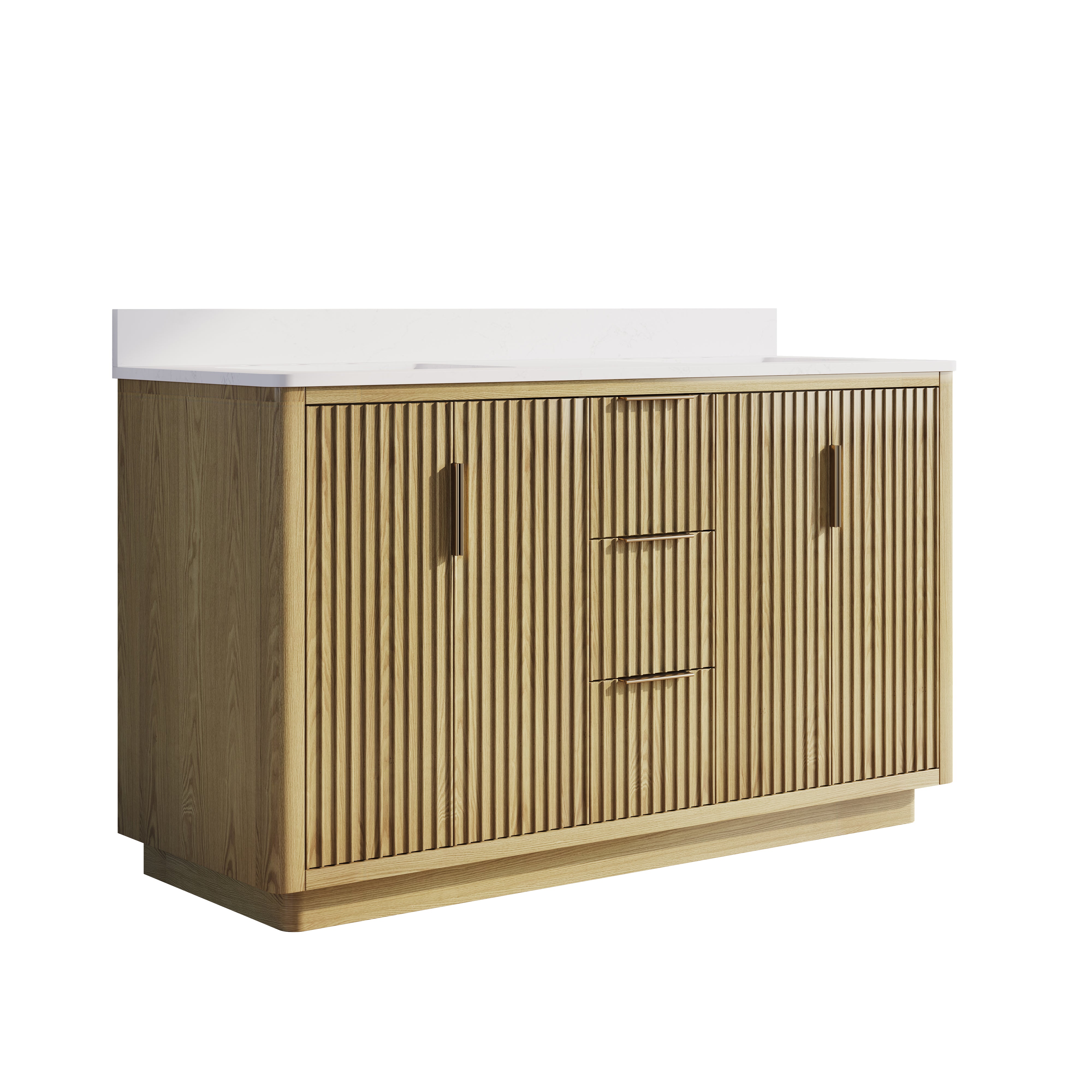 60 in. Oak Freestanding Solid Wood Bathroom Vanity with Carrara White Quartz Countertop