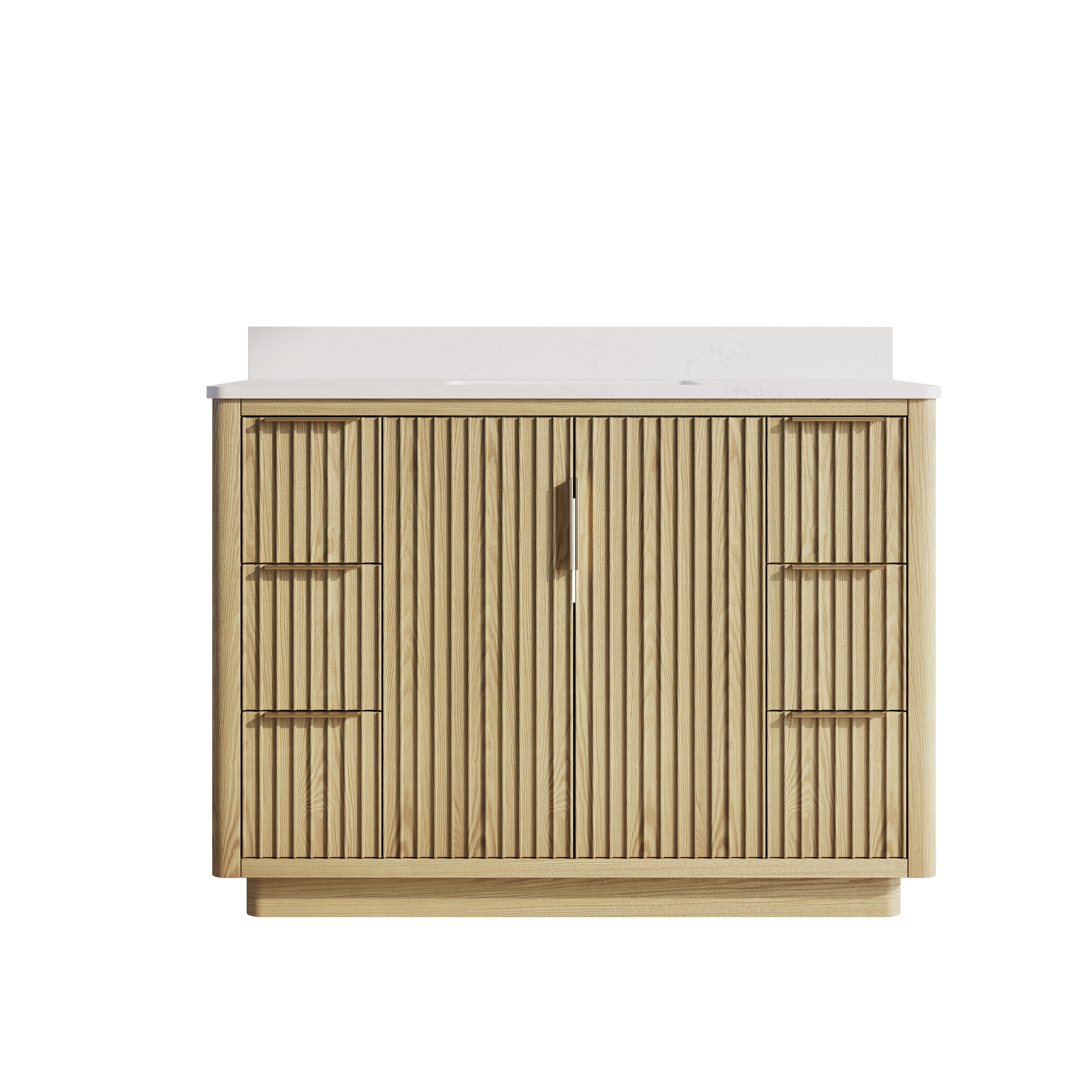 48 in. Oak Freestanding Solid Wood Bathroom Vanity with Carrara White Quartz Countertop