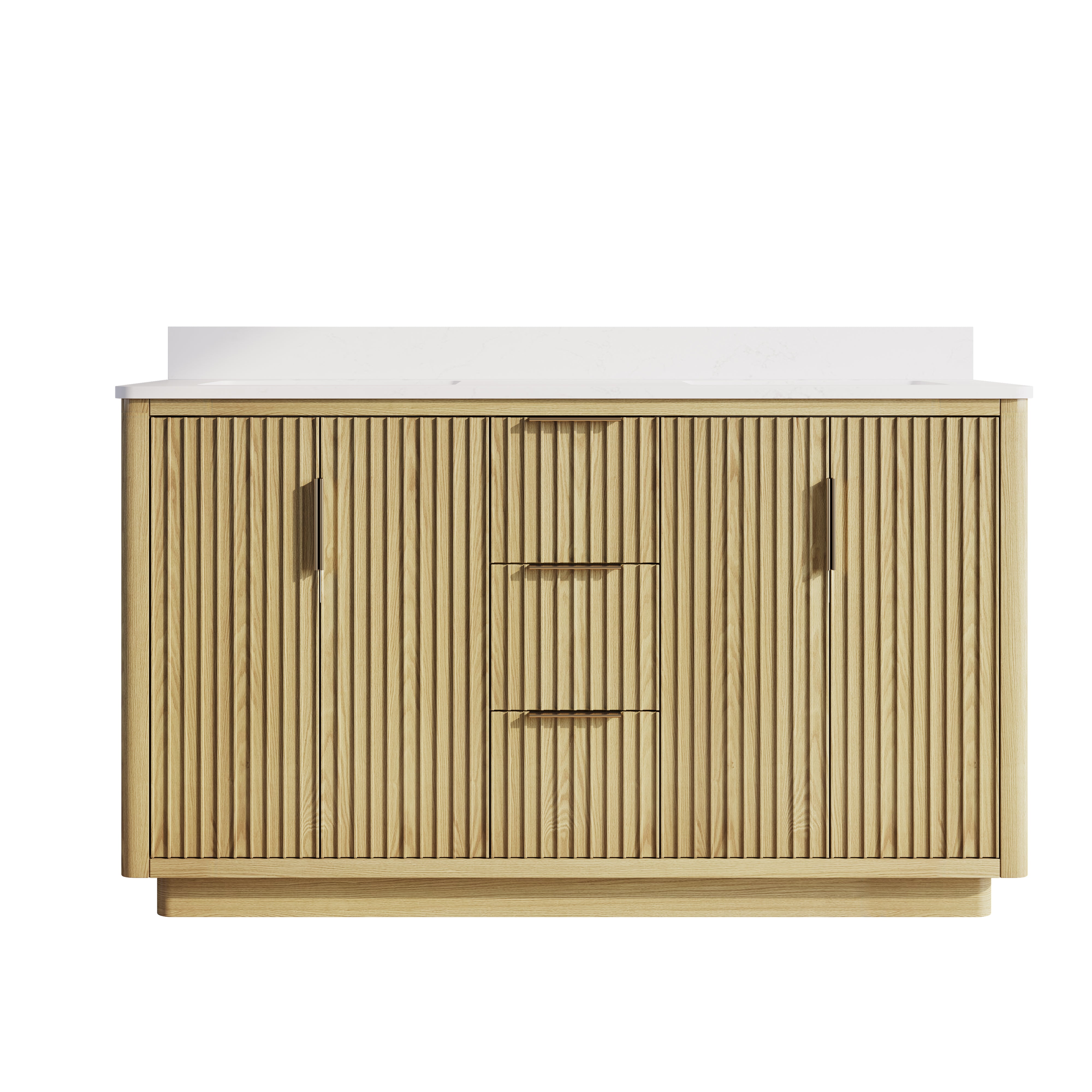 60 in. Oak Freestanding Solid Wood Bathroom Vanity with Carrara White Quartz Countertop