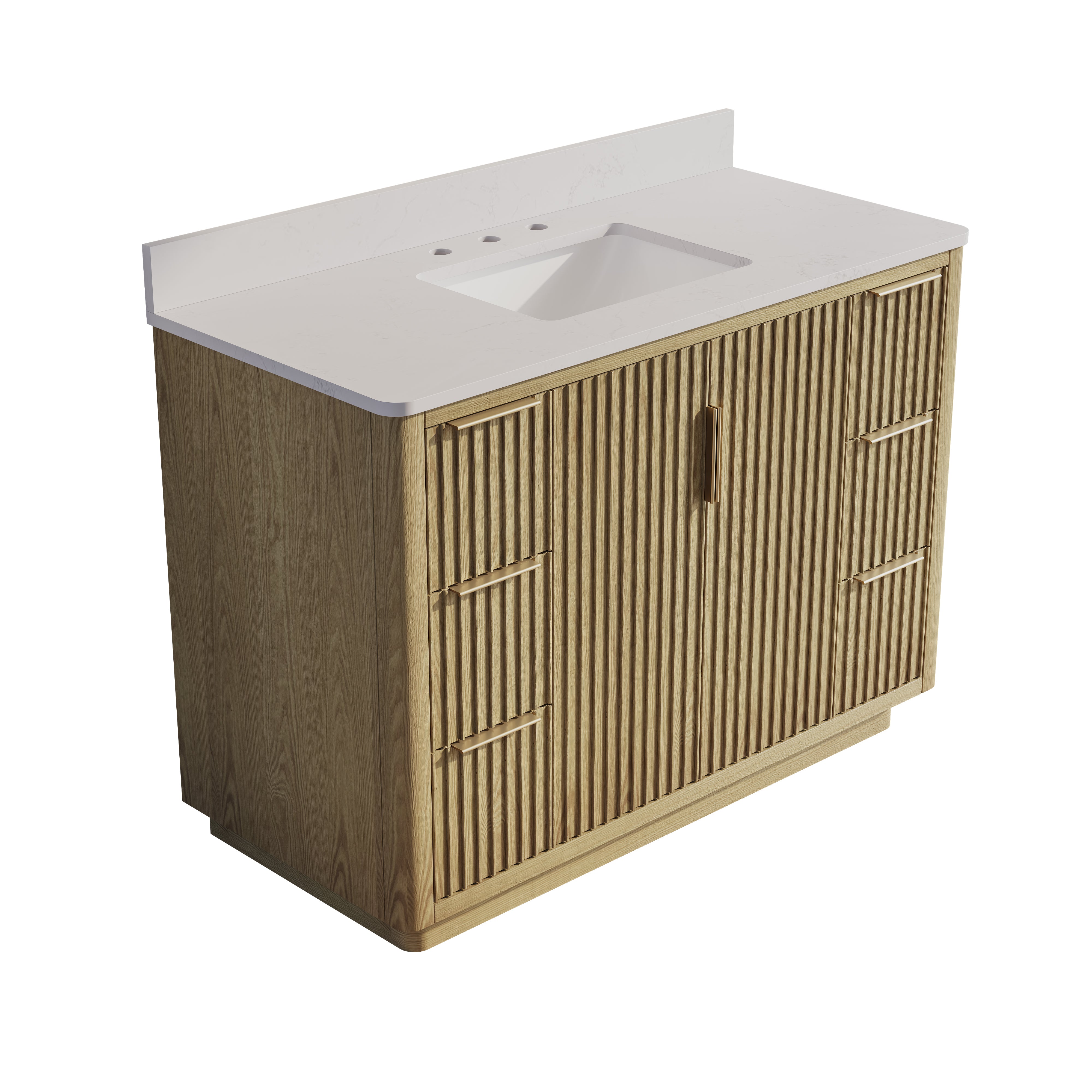 48 in. Oak Freestanding Solid Wood Bathroom Vanity with Carrara White Quartz Countertop