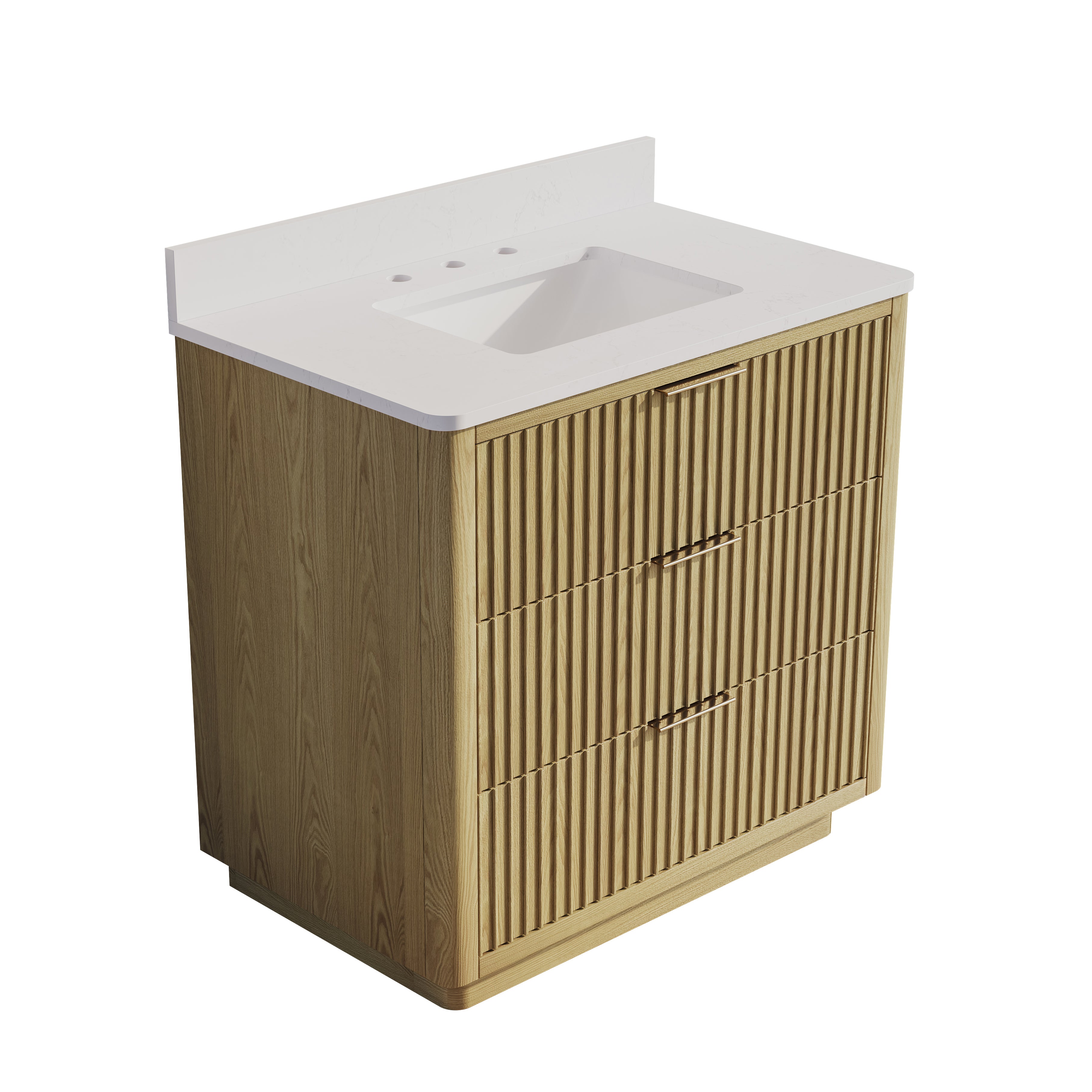 36 in. Oak Freestanding Solid Wood Bathroom Vanity with Carrara White Quartz Countertop