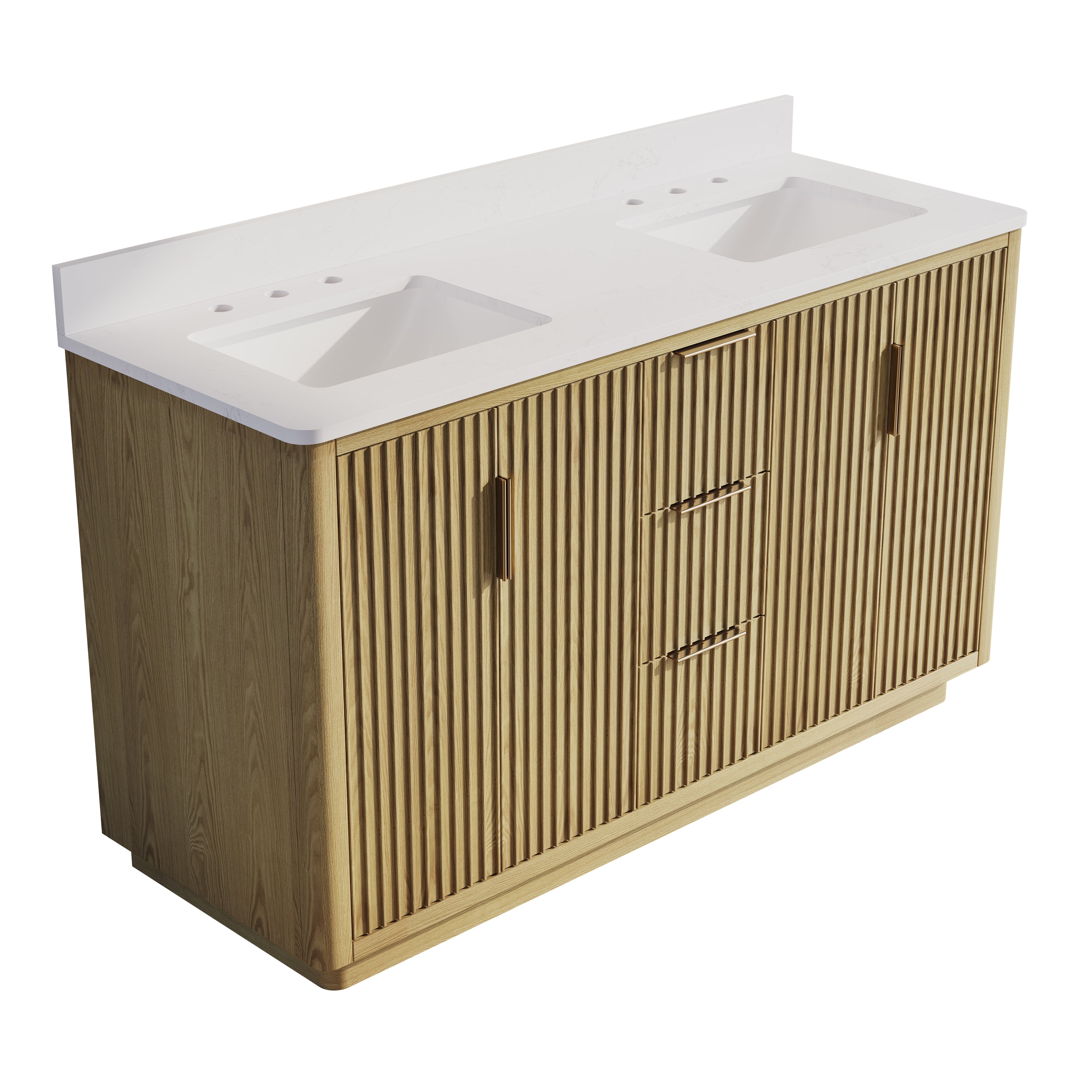 60 in. Oak Freestanding Solid Wood Bathroom Vanity with Carrara White Quartz Countertop