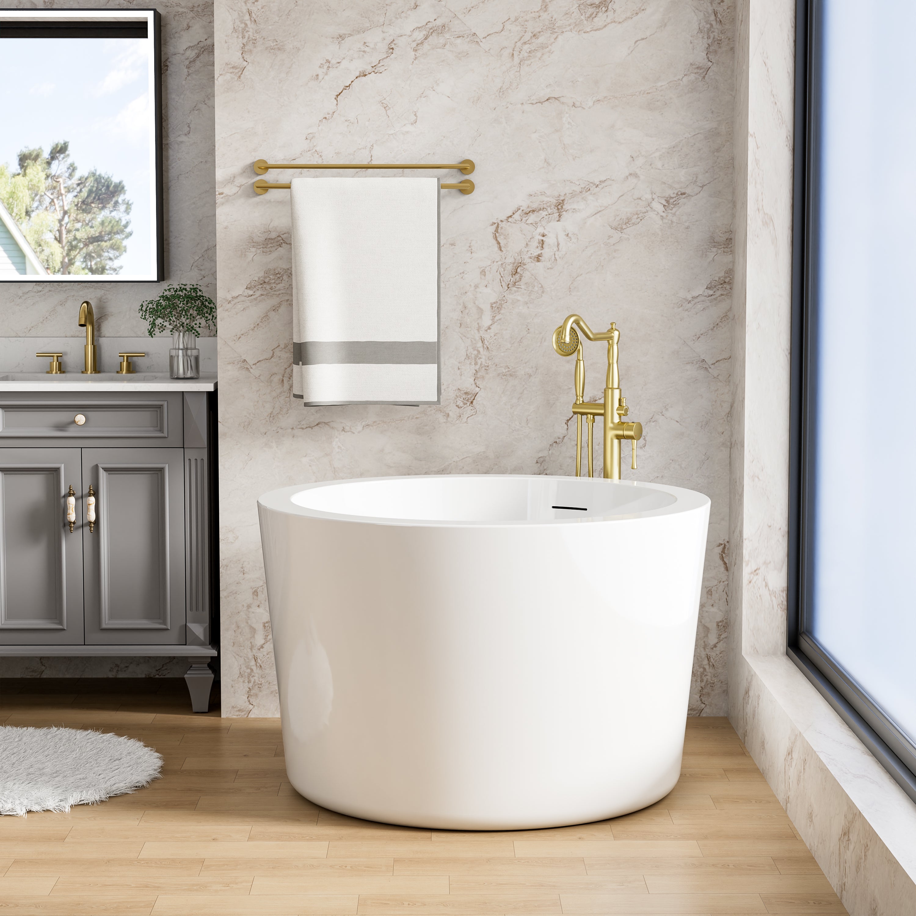 41 in. x 41 in. Acrylic Round Freestanding Soaking Bathtub with Groove Overflow and Pop-up Drainer