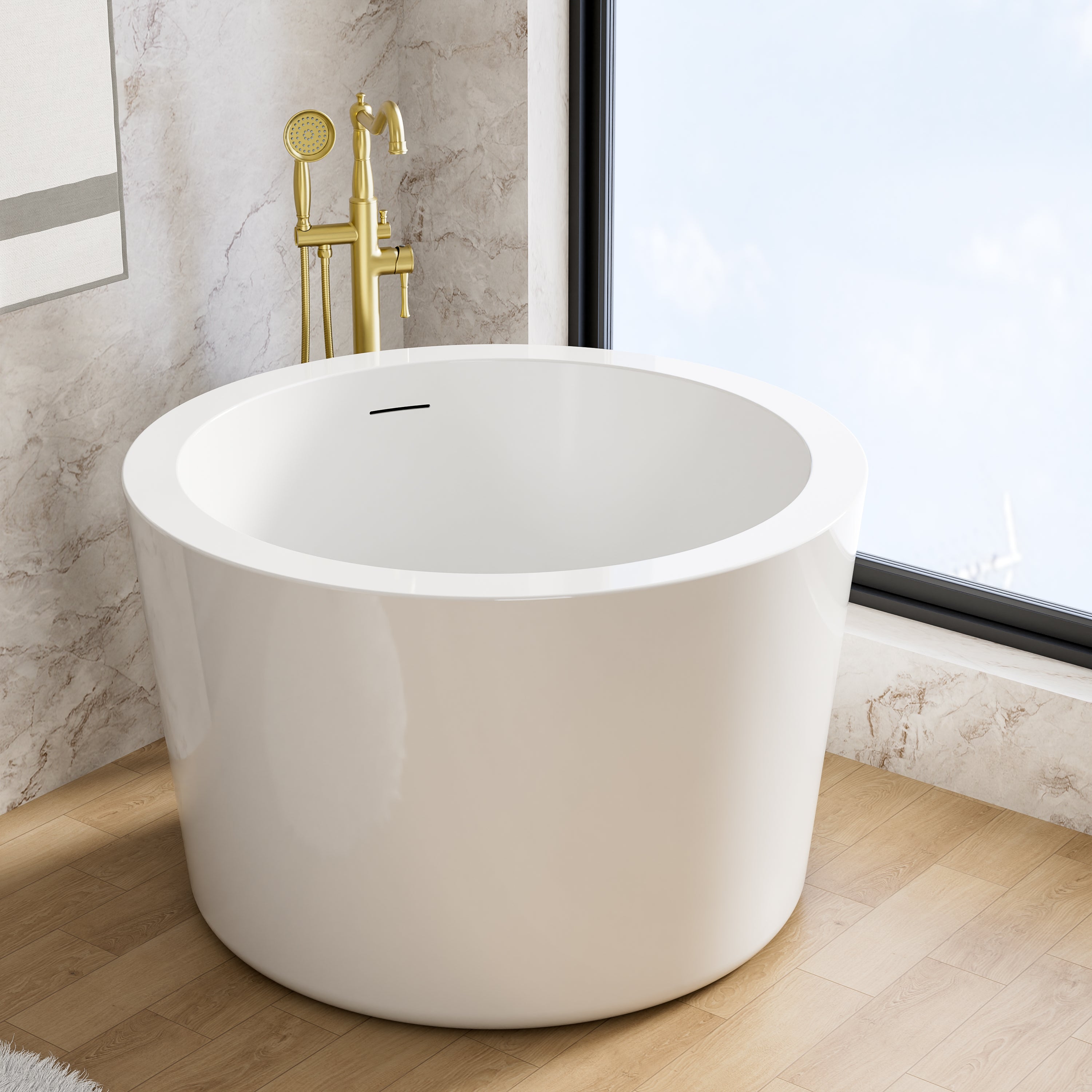 41 in. x 41 in. Acrylic Round Freestanding Soaking Bathtub with Groove Overflow and Pop-up Drainer