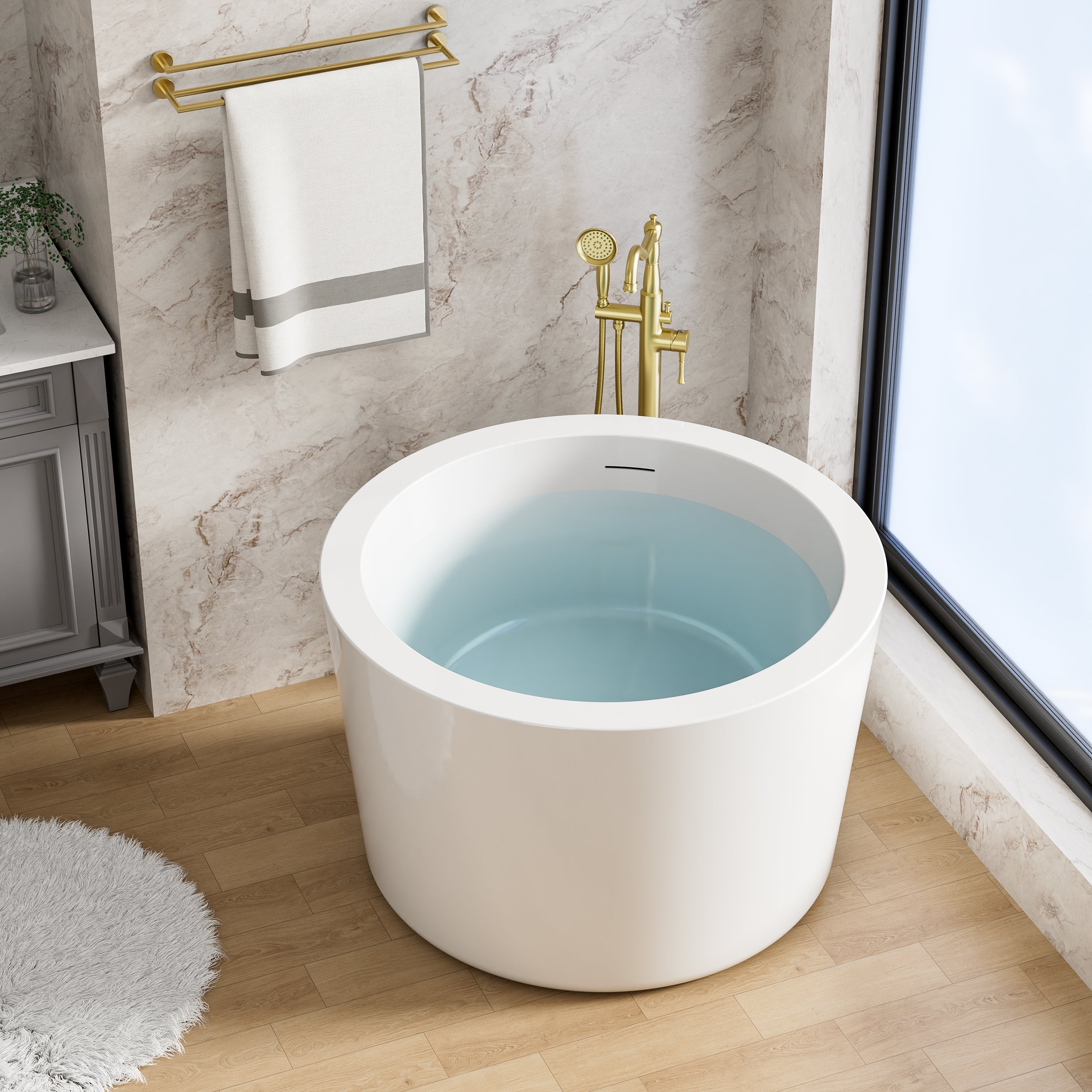 41 in. x 41 in. Acrylic Round Freestanding Soaking Bathtub with Groove Overflow and Pop-up Drainer
