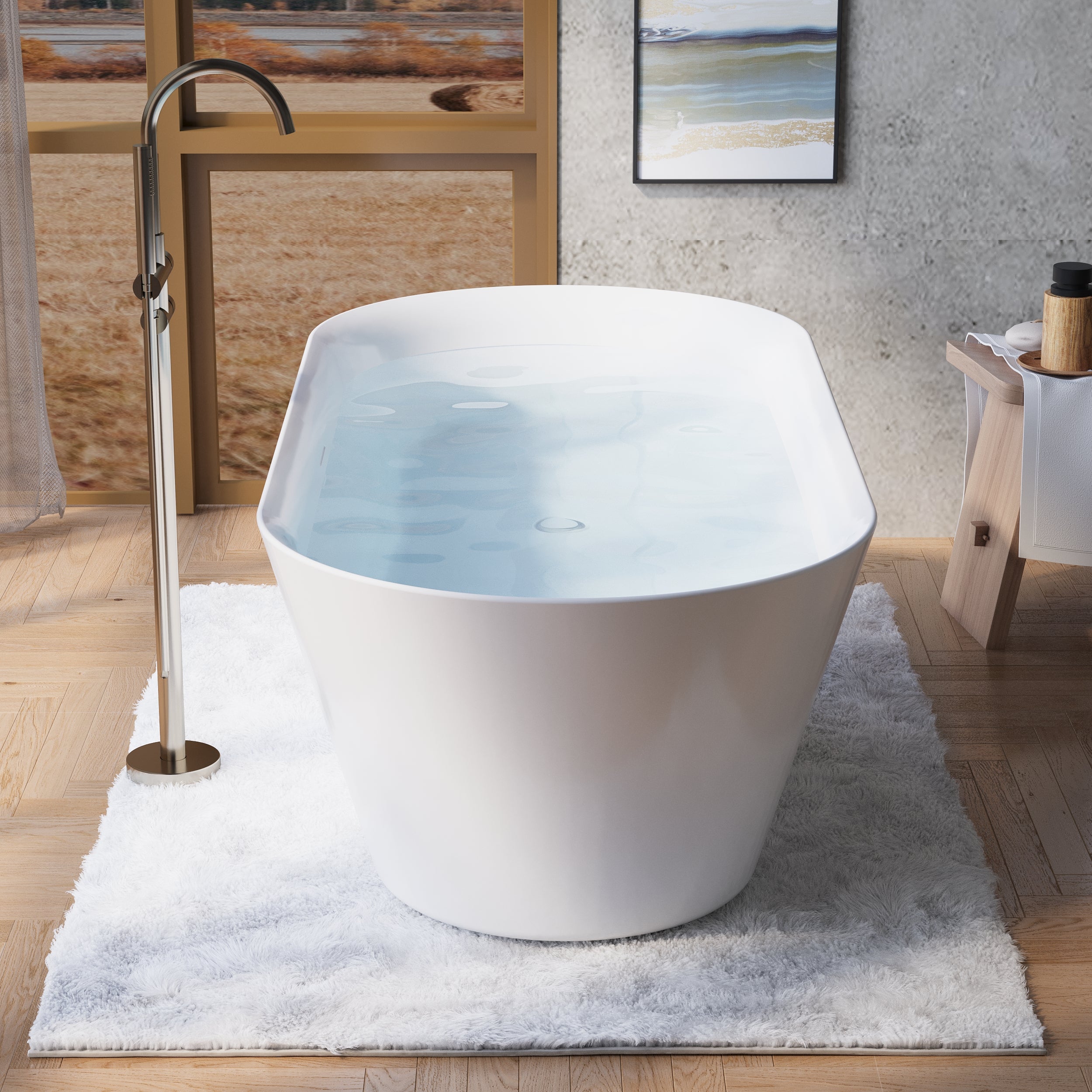 71" Glossy White Acrylic Freestanding Bathtub with Integrated Slotted Overflow and Pop-up Drainer