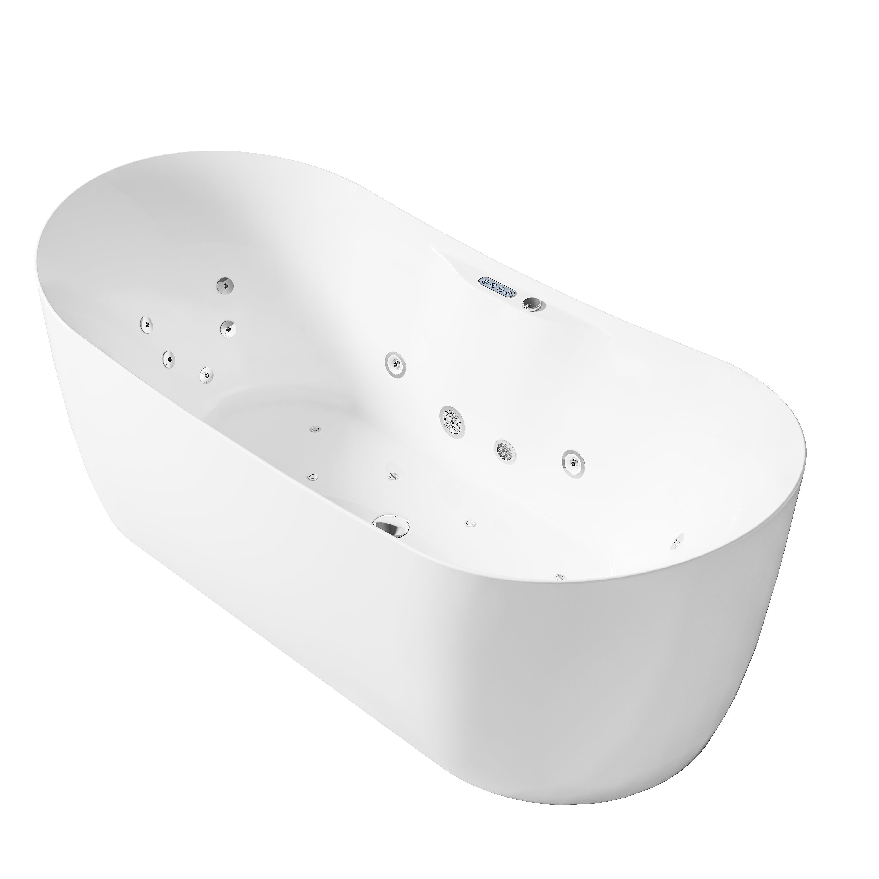 72 in. x 34 in. Acrylic Freestanding Whirlpool & Air Bubble Heated Bathtub with LED Control Panel, Water Jets, Drain & Overflow, Glossy White