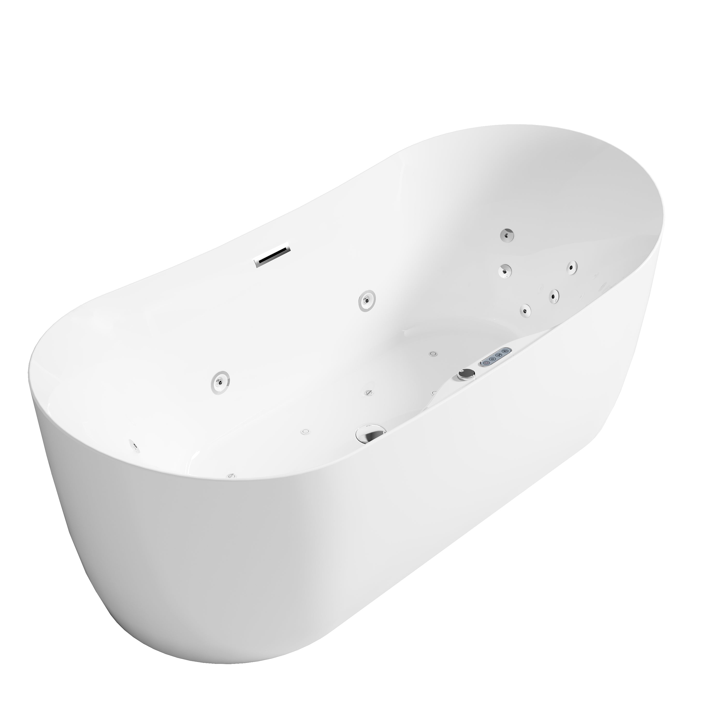 72 in. x 34 in. Acrylic Freestanding Whirlpool & Air Bubble Heated Bathtub with LED Control Panel, Water Jets, Drain & Overflow, Glossy White
