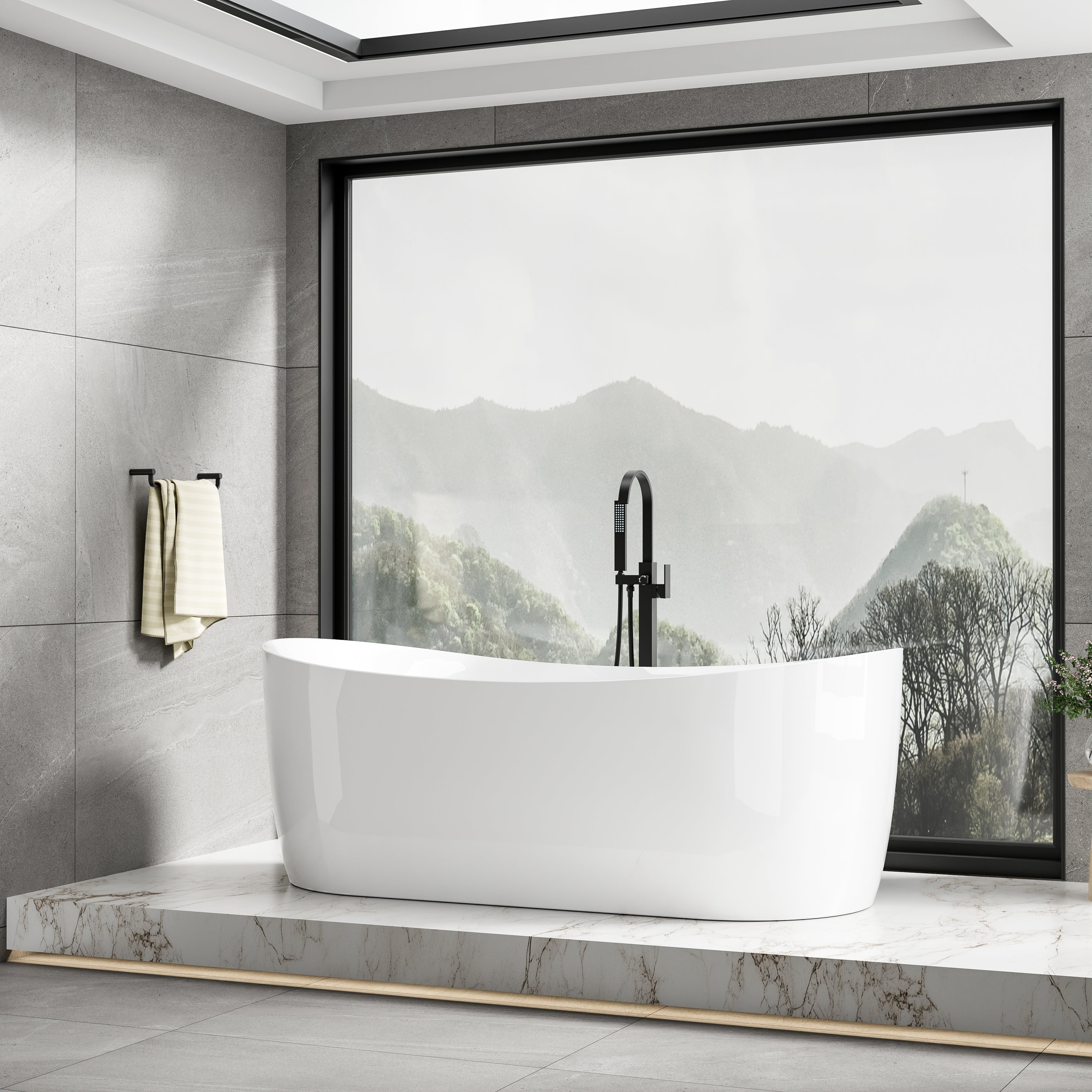 72 in. x 34 in. Acrylic Freestanding Whirlpool & Air Bubble Heated Bathtub with LED Control Panel, Water Jets, Drain & Overflow, Glossy White