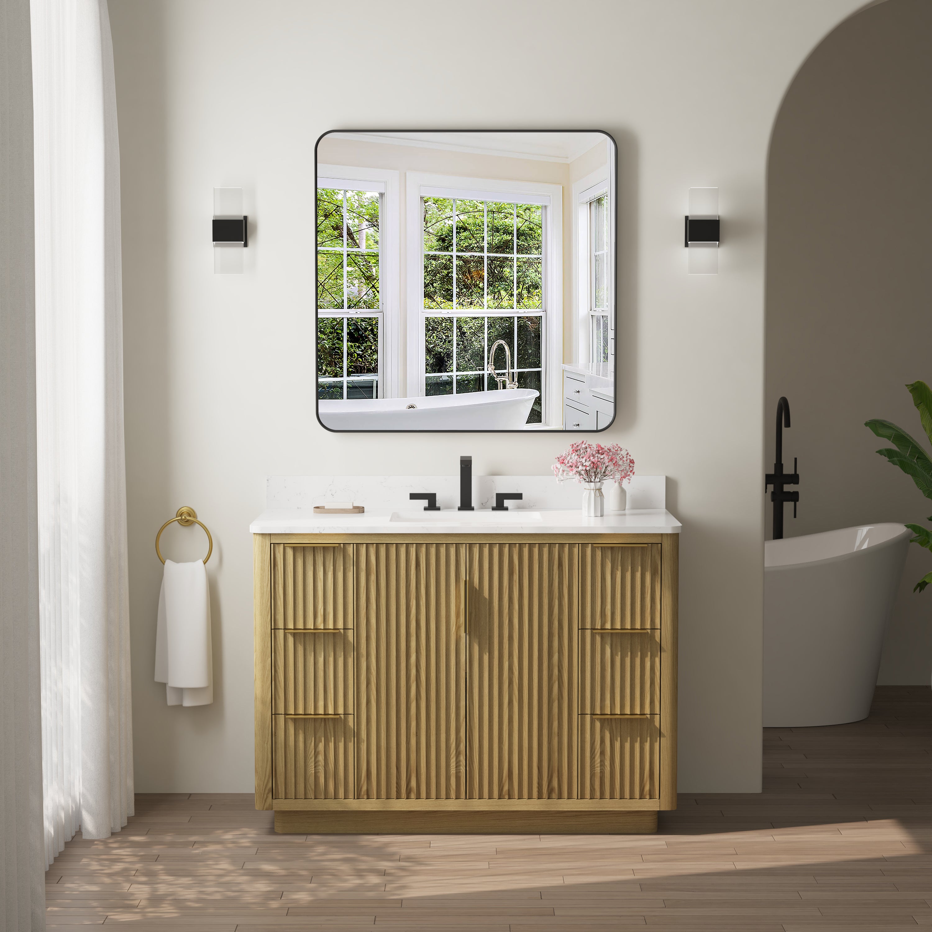 36-in W x 36-in H Black Rectangular Framed Bathroom Vanity Mirror