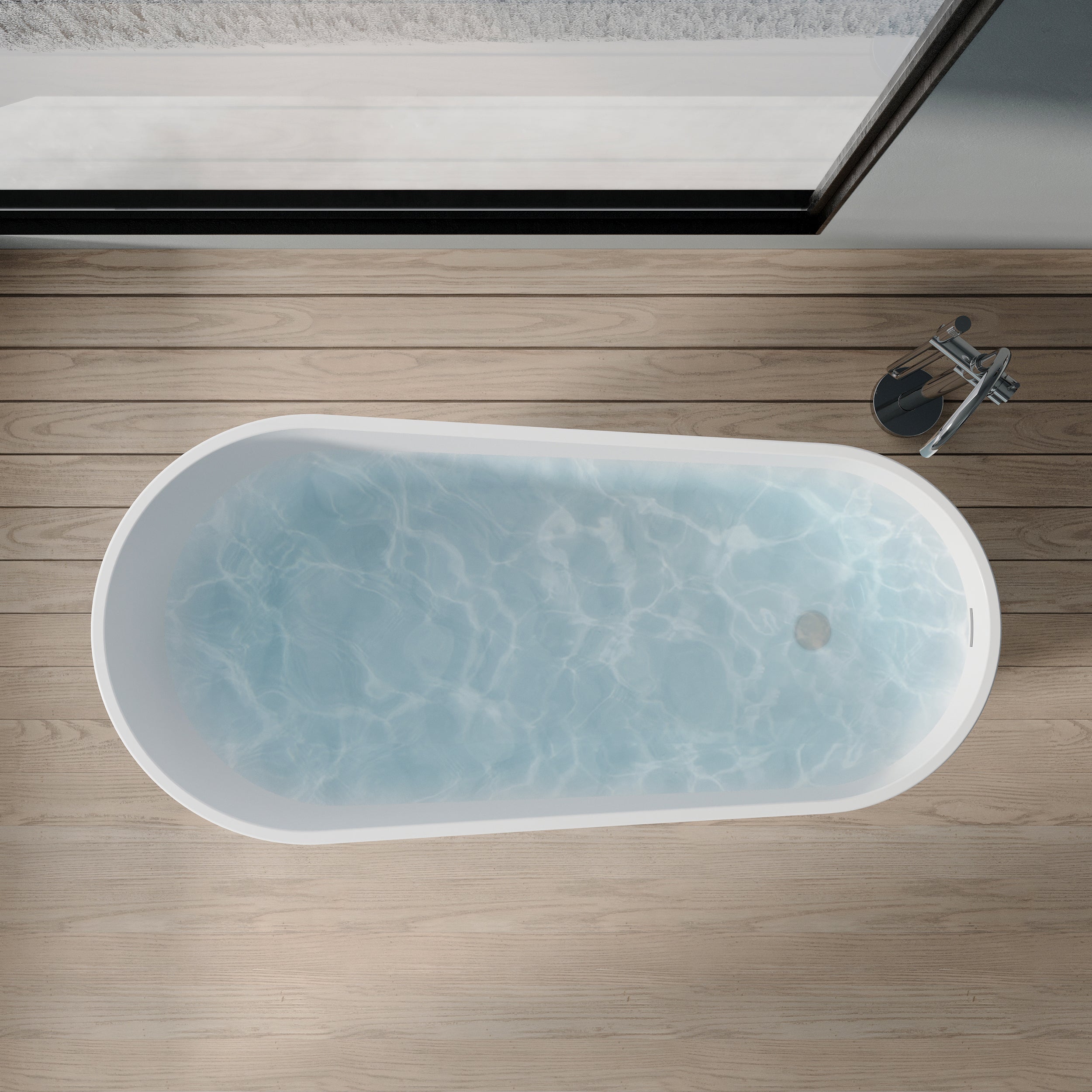 67" Freestanding Acrylic Bathtub with Slotted Overflow in Glossy White