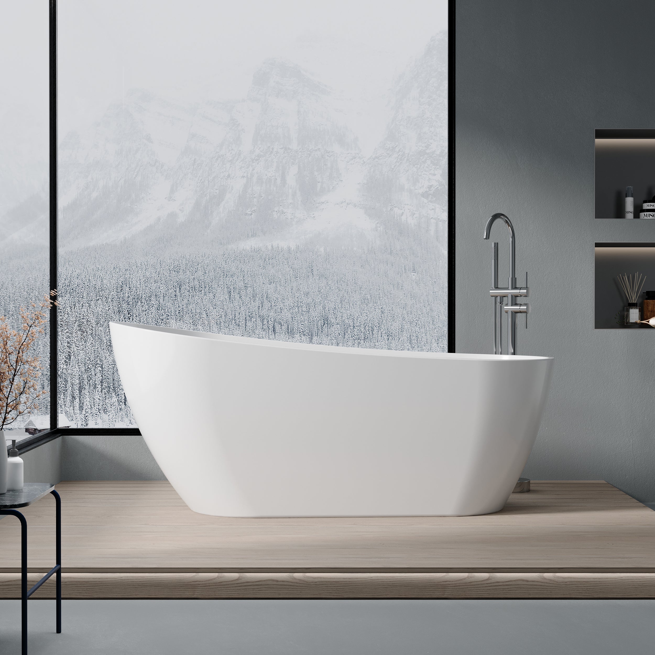 67" Freestanding Acrylic Bathtub with Slotted Overflow in Glossy White