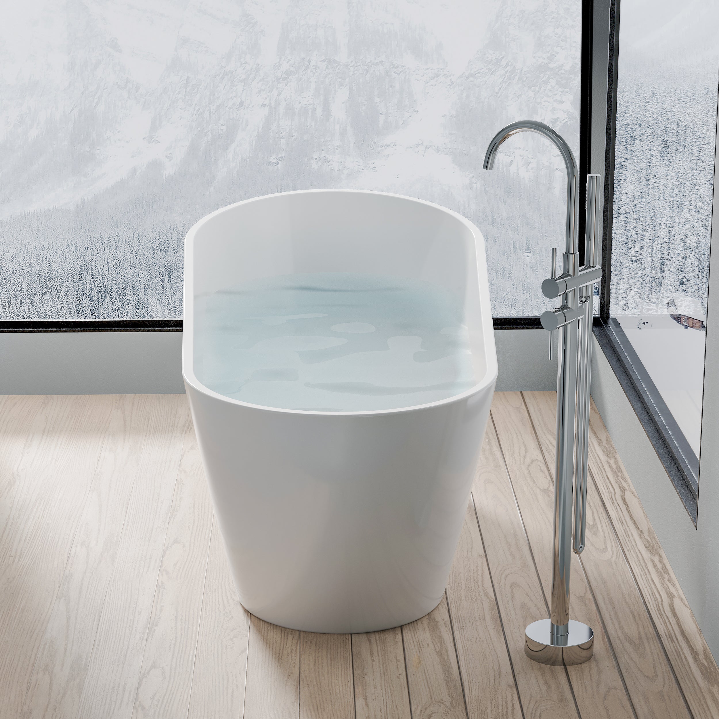 67" Freestanding Acrylic Bathtub with Slotted Overflow in Glossy White