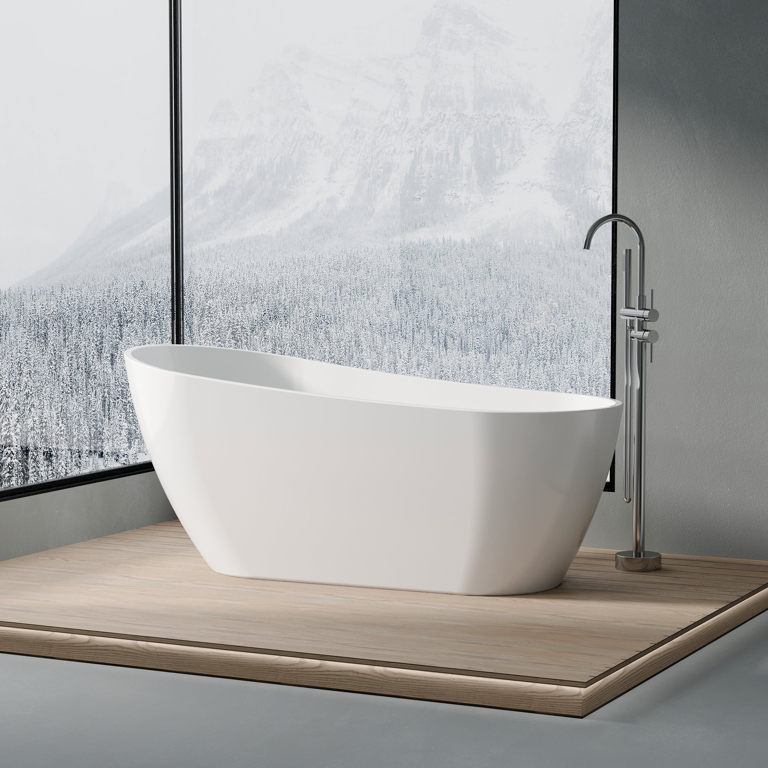 67" Freestanding Acrylic Bathtub with Slotted Overflow in Glossy White