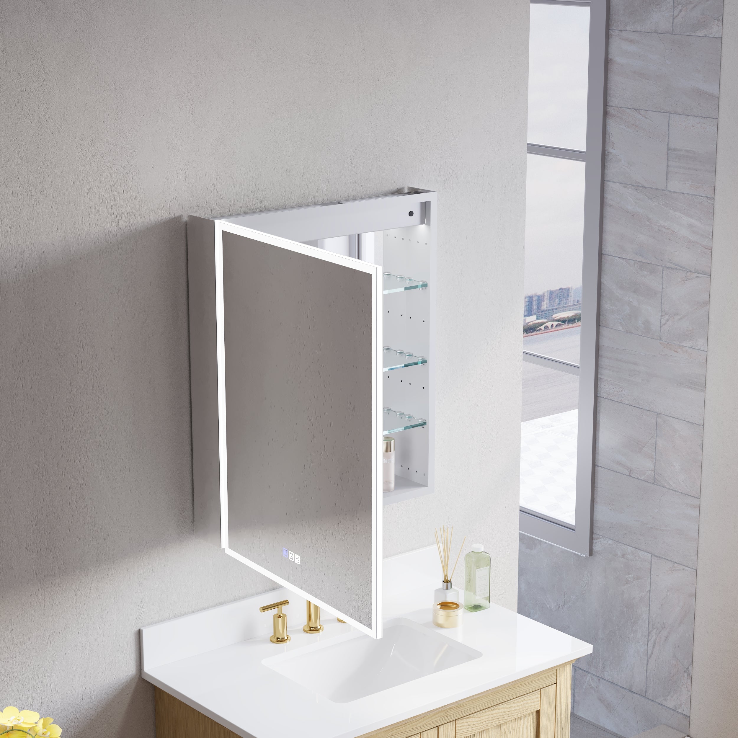 24 in. x 30 in. Upgraded Recessed/Surface Mount Left LED Medicine Cabinet with 3X Magnifier Glass Mirror