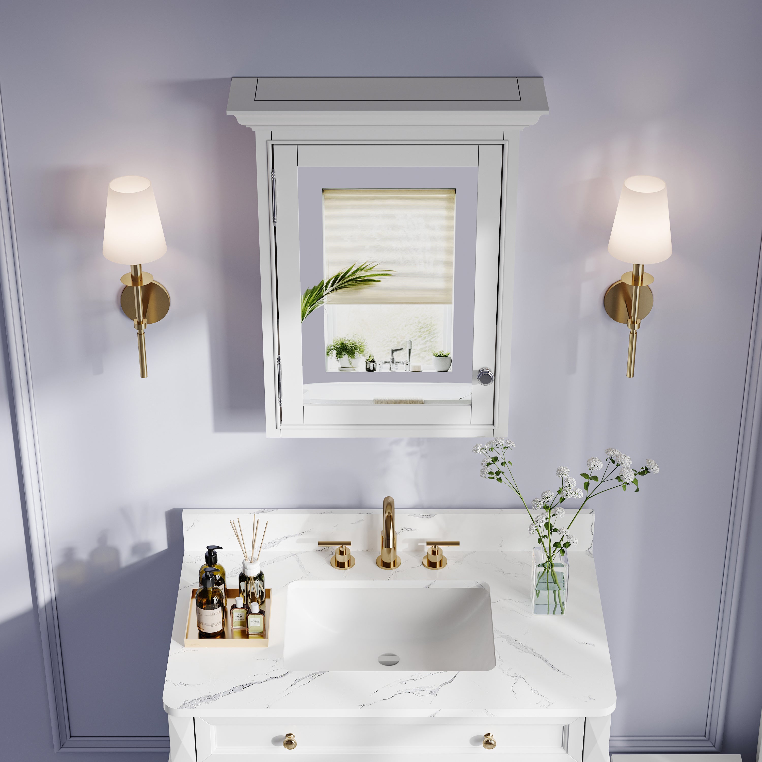 24-In W x 30-In H Surface-Mount Wood Medicine Cabinet with Mirror for Bathroom