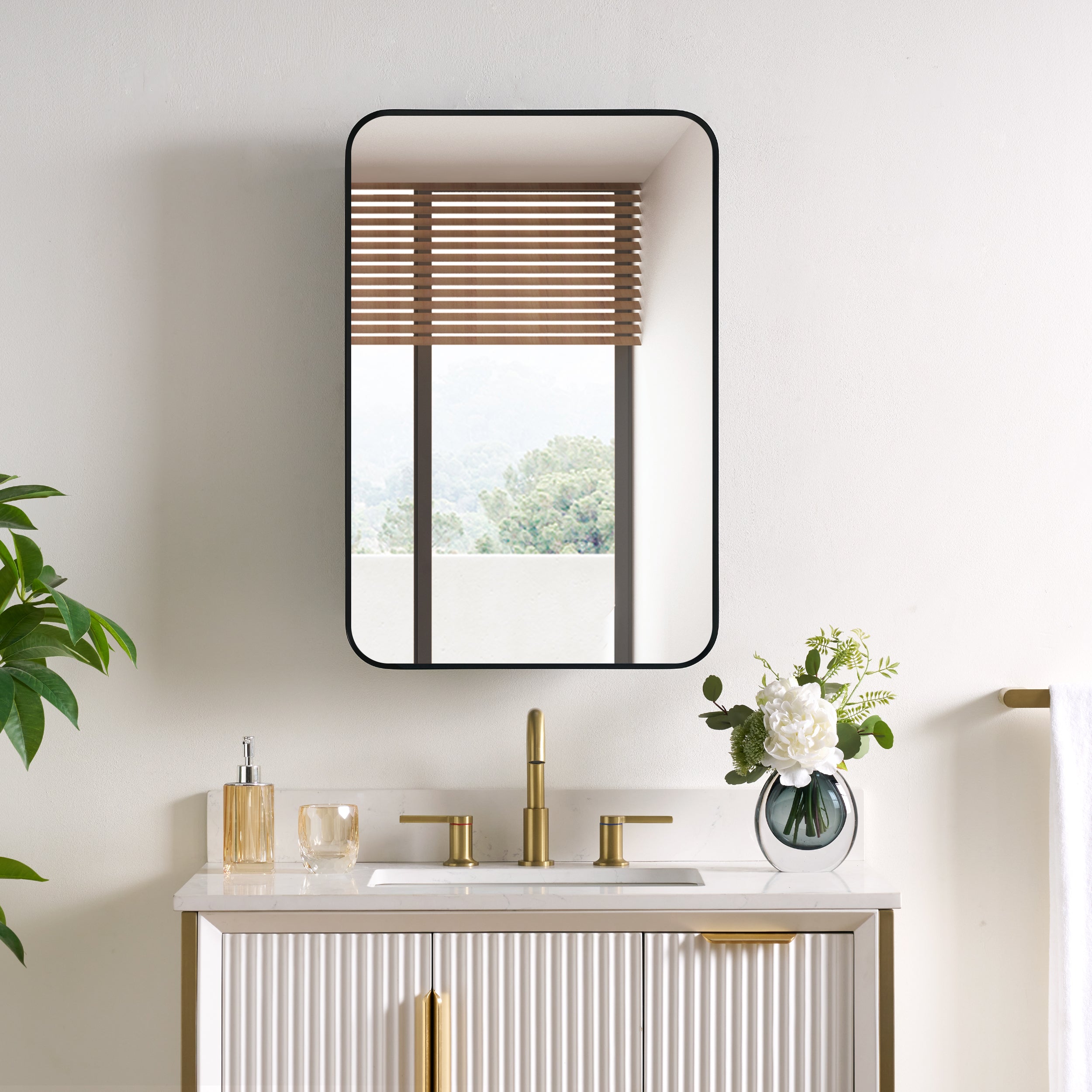 20 in. × 30 in. Black Aluminum Medicine Cabinet Recessed or Wall-Mount Reversible Door with Tempered Adjustable Glass Shelves