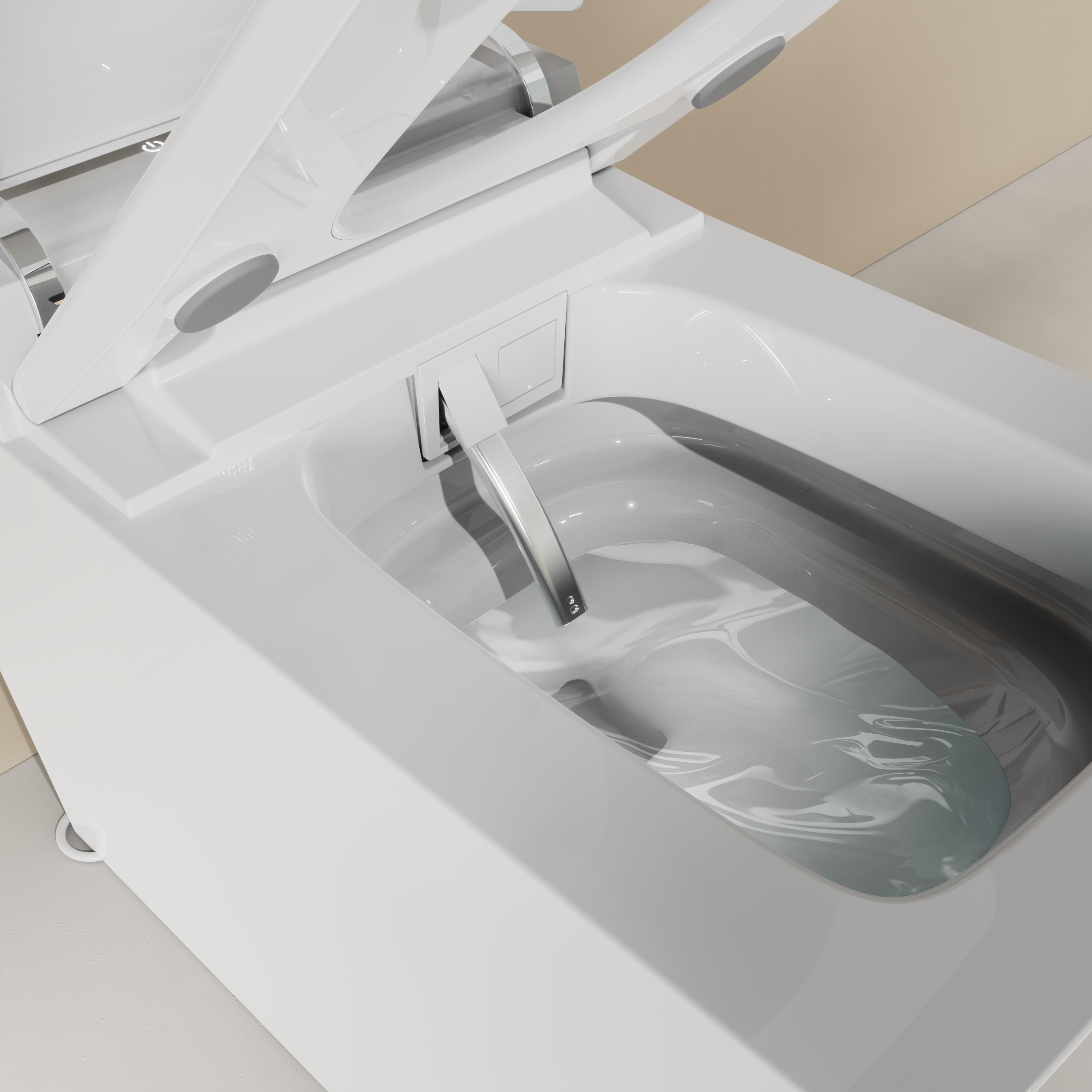 Rectangular Smart Toilet Bidet, Auto Open/Flushing, Remote, Round Seat in White