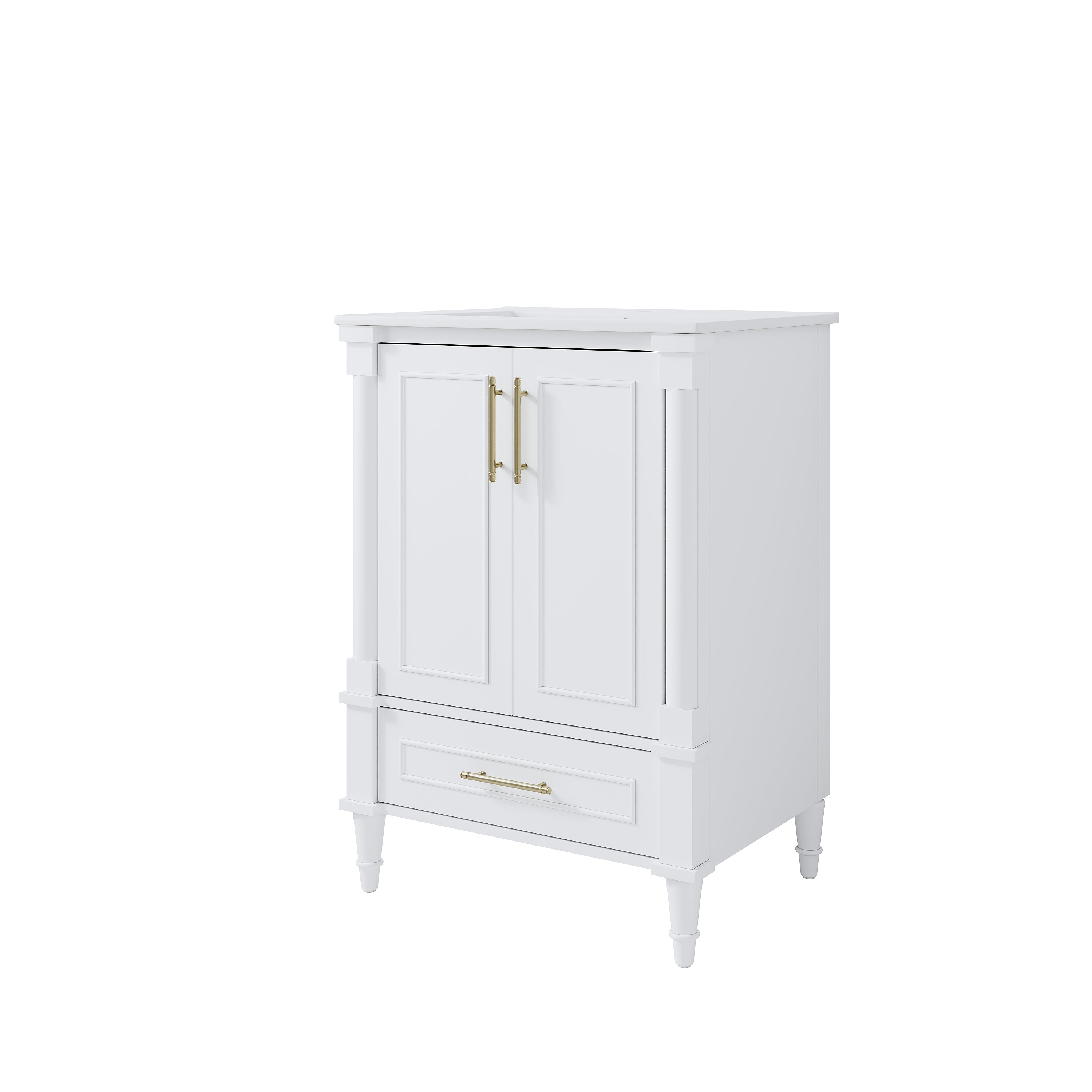 24 inch Bathroom Vanity with Single Sink, Solid Wooden Freestanding Bathroom Cabinet with Soft-Closing Doors