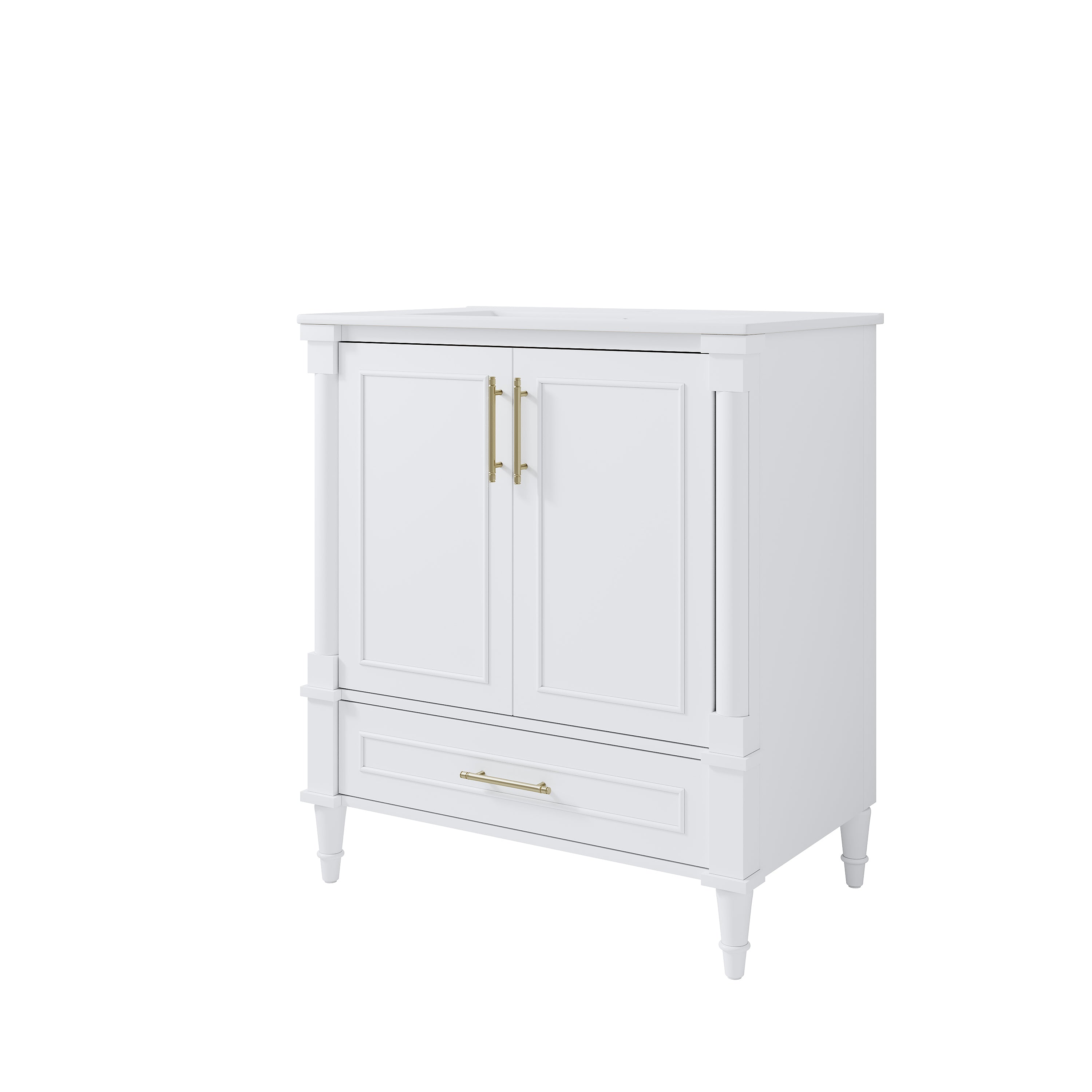 30 inch Bathroom Vanity with Single Sink, Solid Wooden Freestanding Bathroom Cabinet with Soft-Closing Doors