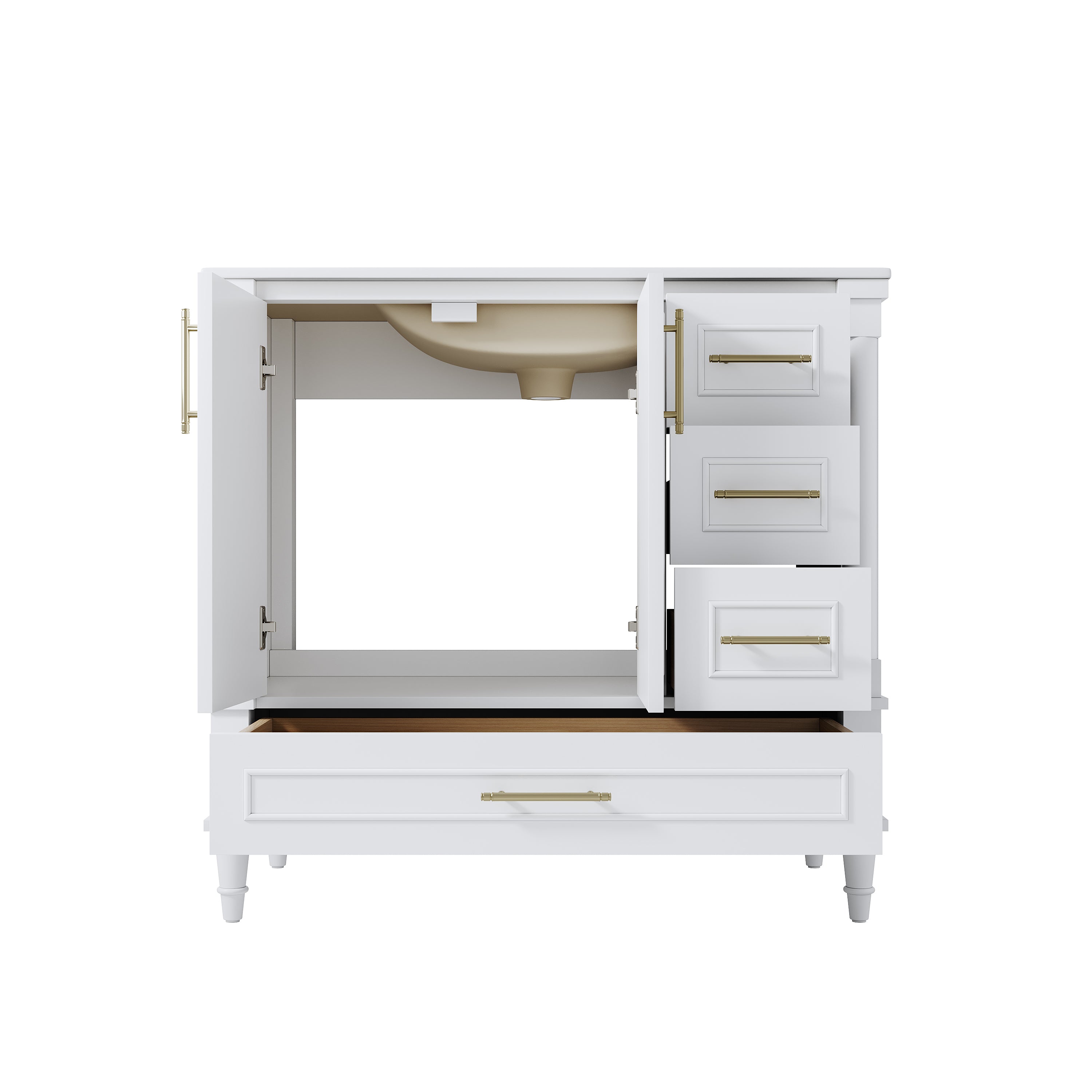 36 inch Bathroom Vanity with Single Sink, Solid Wooden Standing Bathroom Cabinet with Soft-Closing Doors