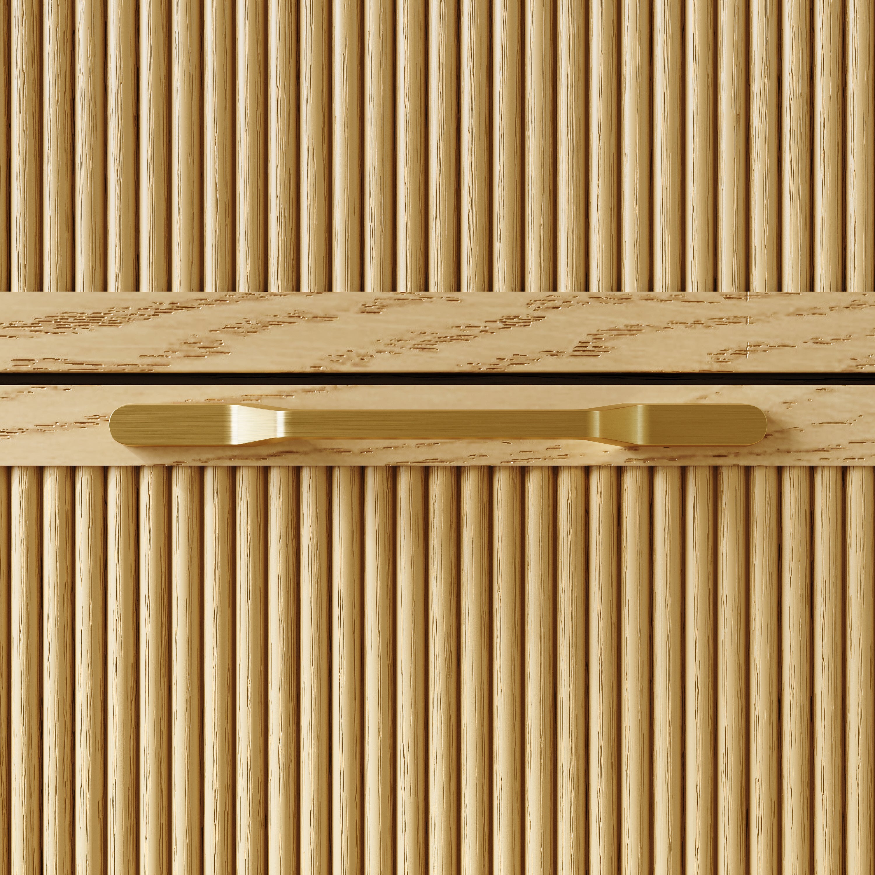 60 Inch Modern Solid Oak Bathroom Vanity with Calacatta Quartz Countertop, 9 Fluted Drawers & Brushed Gold Legs