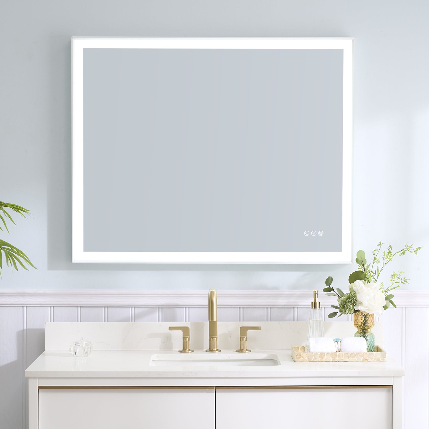 40 in. W x 32 in. H Rectangular Aluminum Framed LED Wall Mount Anti-Fog Modern Decorative Bathroom Vanity Mirror in White