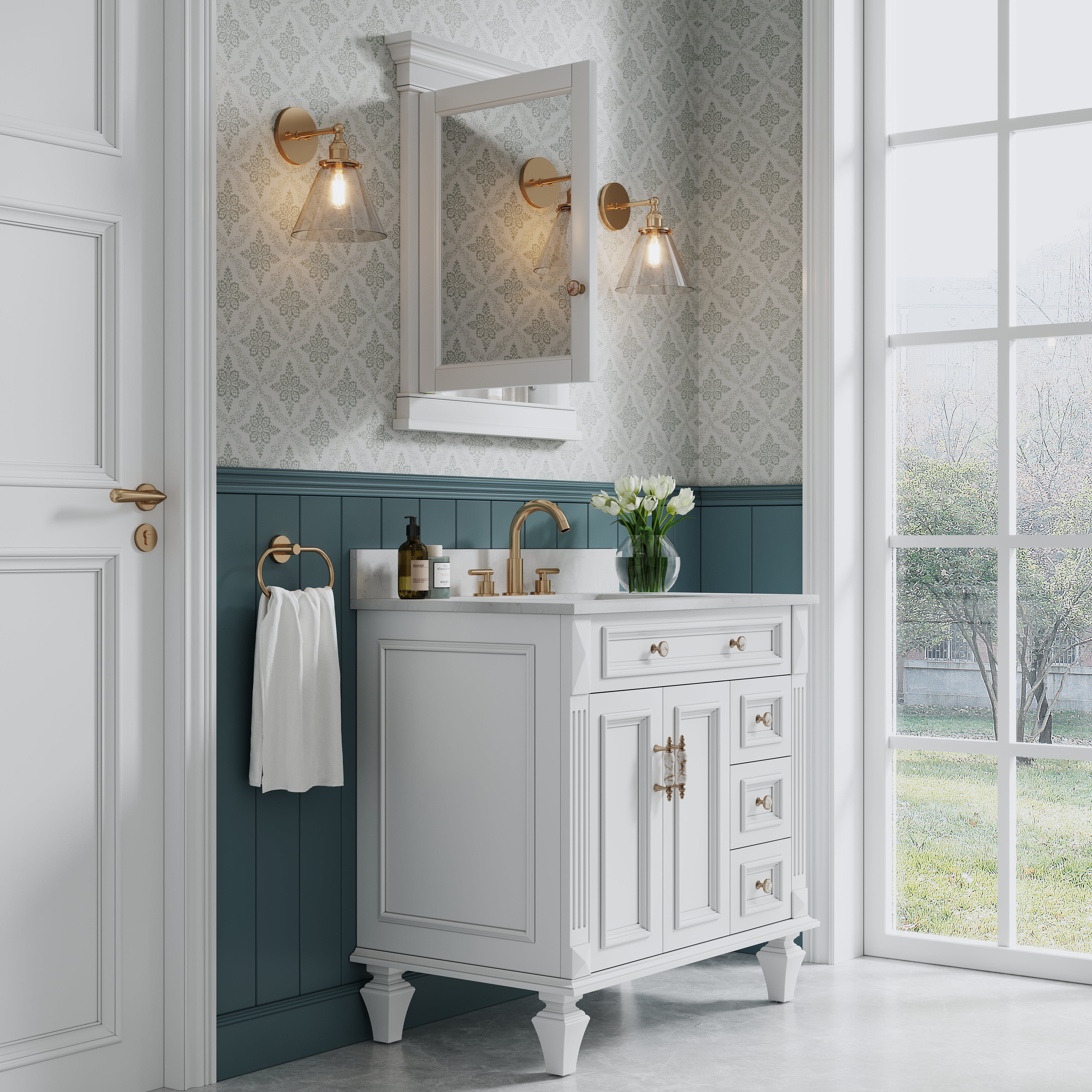 26 in. W x 32 in. H White Recessed installation Bathroom Medicine Wood Cabinet with Mirror